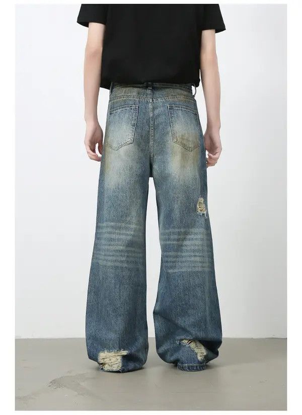 Japanese Brand VIBE American retro men's washed loose straight ripped jeans Size US 32 / EU 48 - 6 Thumbnail