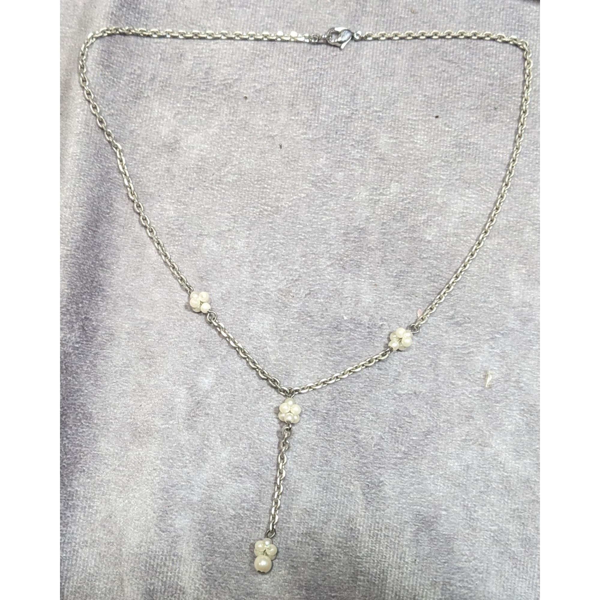 Other Dainty Seed Pearl Silver Tone Chain Y Drop Necklace Size ONE SIZE - 5 Thumbnail