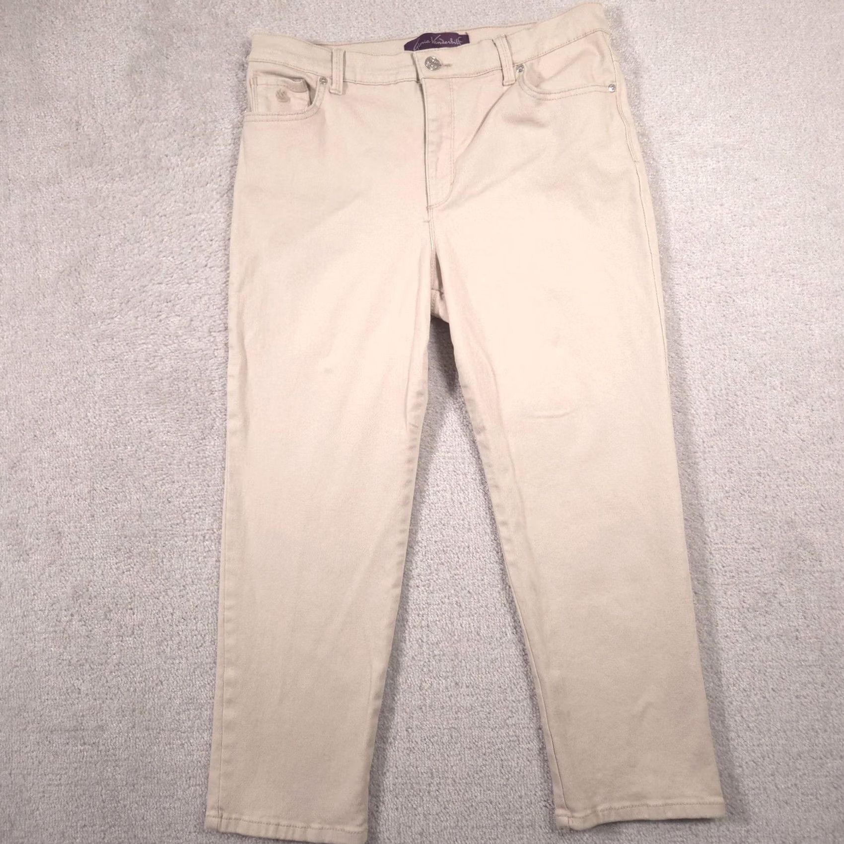 Gloria Vanderbilt VINTAGE Gloria Vanderbilt Amanda Jeans Womens 14P Short Beige High Rise Straight Stretch Size 36" / US 14 / IT 50 - 3 Thumbnail
