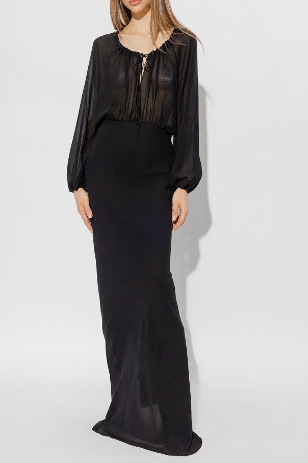 Saint Laurent Paris o1s1wg111124 Long Dress in Silk Georgette in Black Size XS / US 0-2 / IT 36-38 - 3 Thumbnail