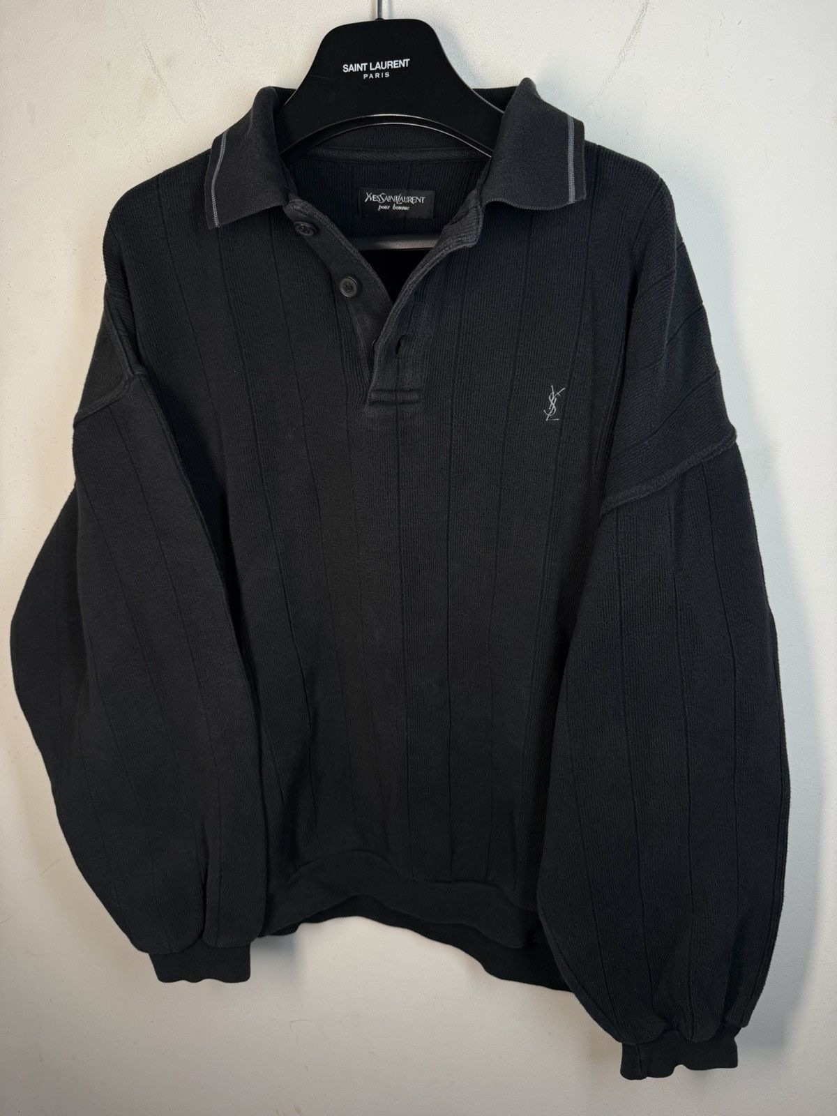 Yves Saint Laurent 90s YSL Sweatshirt Black Sweater Vintage Quarter Zip Up Size US XL / EU 56 / 4 - 14 Thumbnail