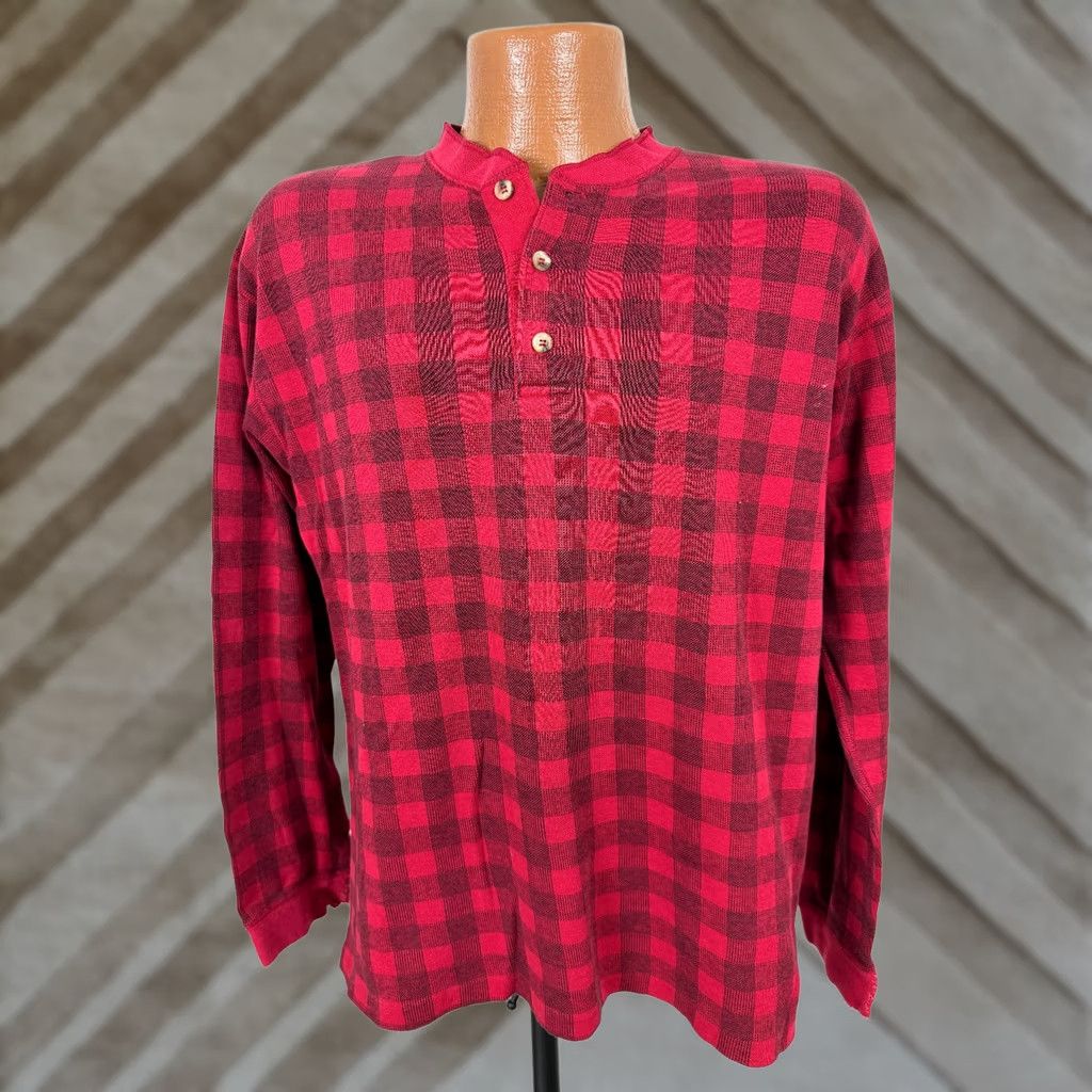 Eddie Bauer Vintage Eddie Bauer Henley Shirt Men M Red Check 90s Outdoors Cotton Knit Size US M / EU 48-50 / 2 - 1 Thumbnail