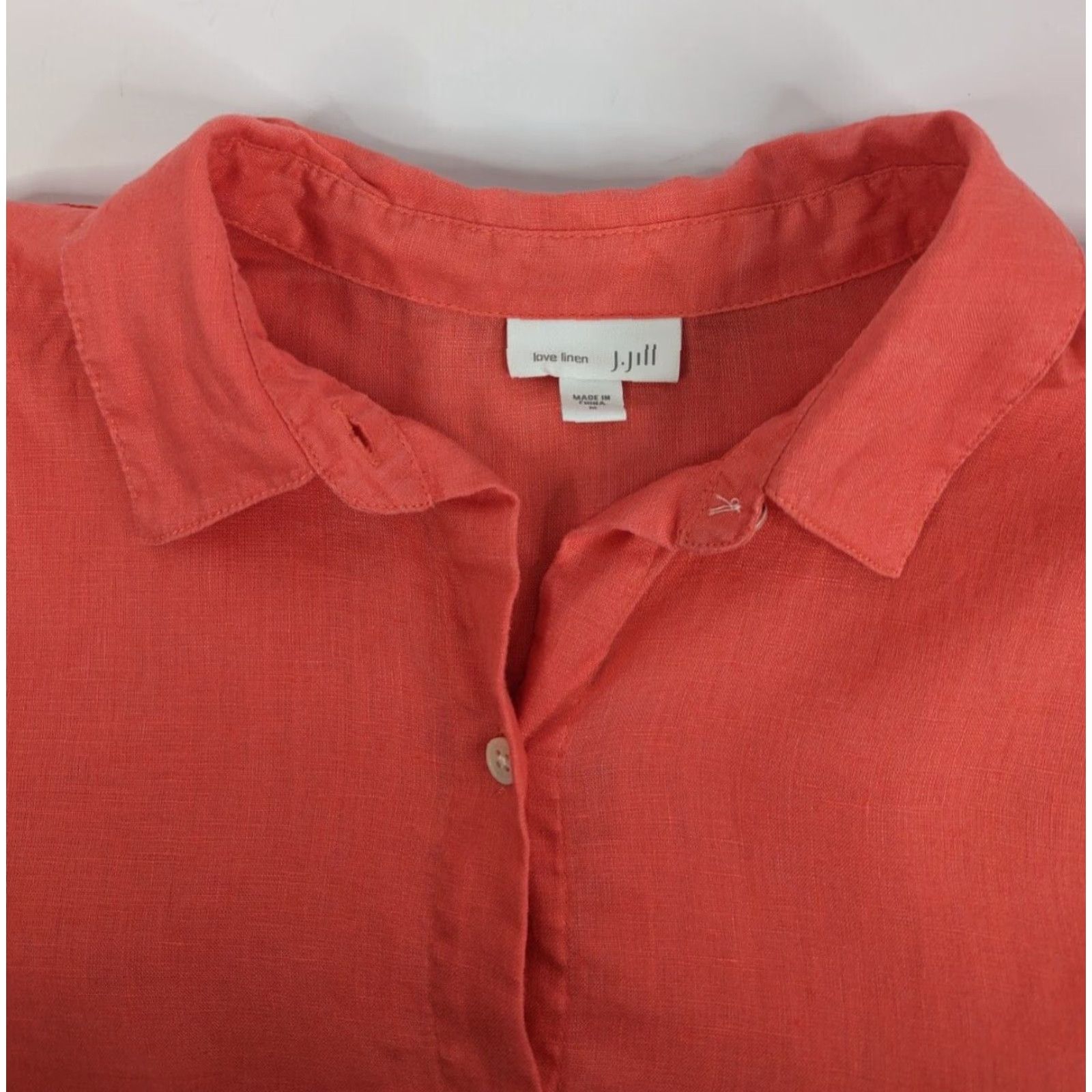 J. Jill J Jill Blouse Long Sleeve Collared Button Linen Classic Size L Orange Coral Women’s Shirt Blouse 703923 Size L / US 10 / IT 46 - 7 Thumbnail