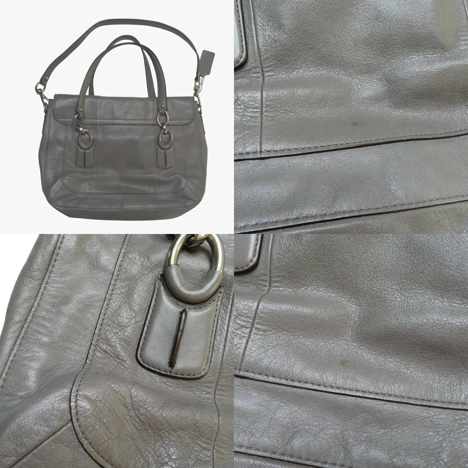 Coach Coach Kristin Shoulder Bag Purse Gray Leather Women's Poppy Line E1126-18277 Designer Handbag with Inner Pockets Size ONE SIZE - 8 Thumbnail