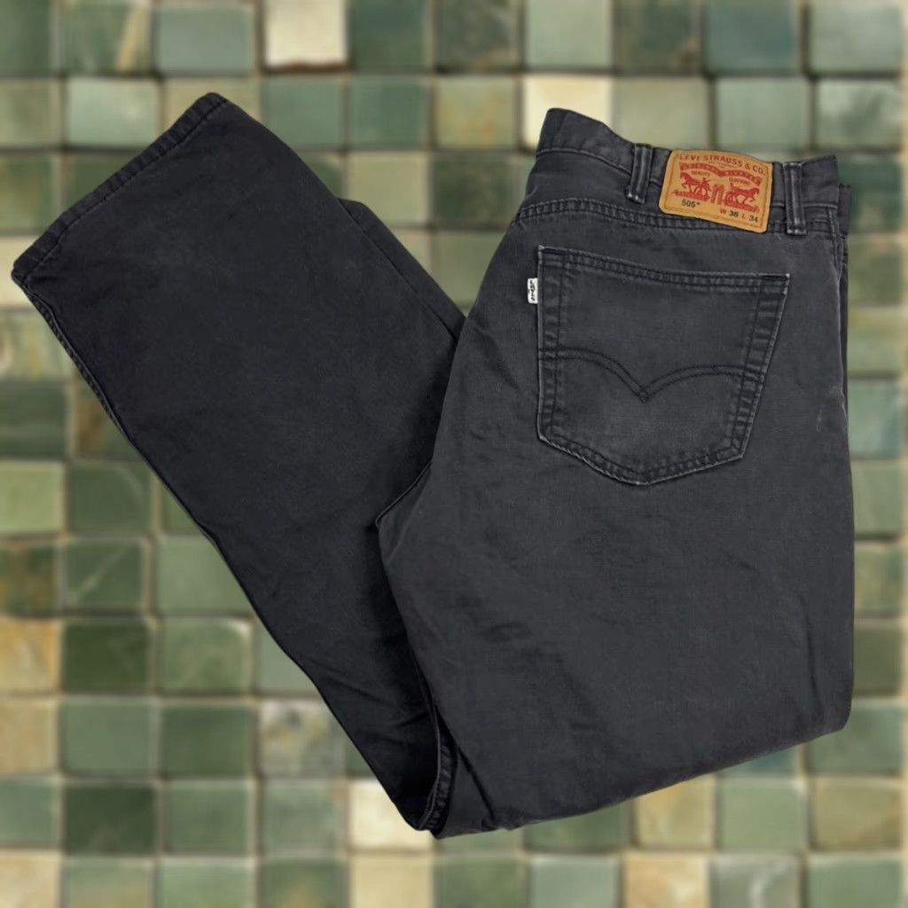 Levi's Levi's Jeans Pants Men 38W 34L Dark Gray White Tab Regular 505 Straight Denim Jeans Mens Size US 38 / EU 54 - 1 Thumbnail