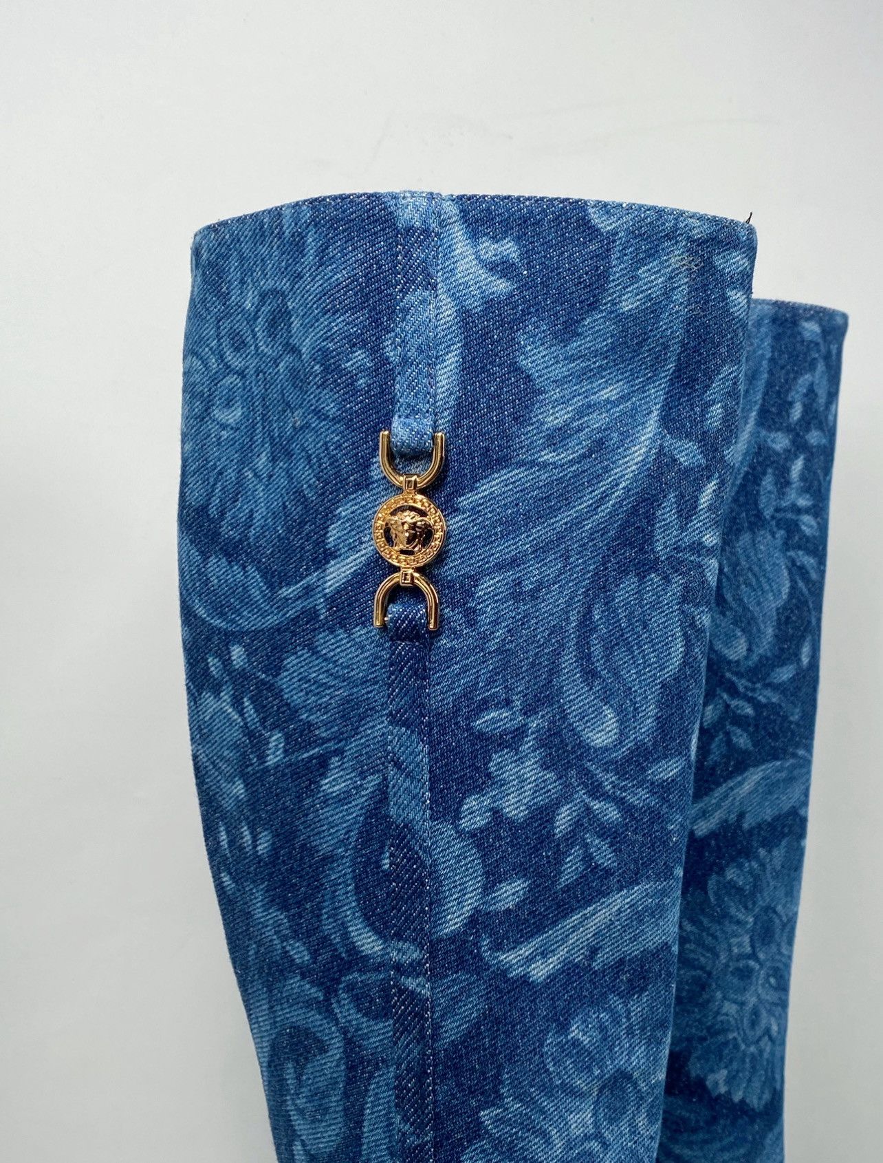 Versace Versace T.110 110MM Floral Denim Pointed Boots size 38 Size US 8 / IT 38 - 14 Thumbnail