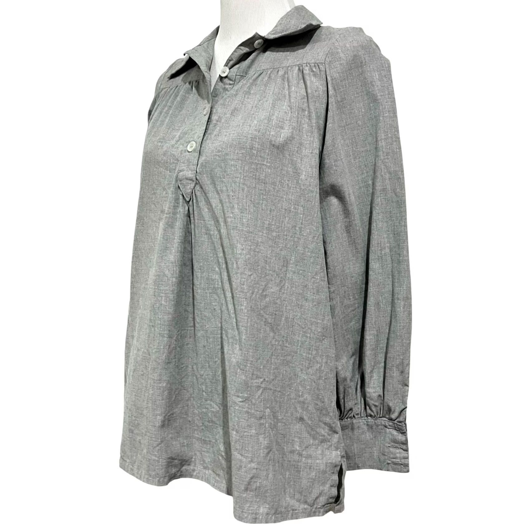 Vintage Kayce Hughes Blouse Womens Popover Top Gray Collared Long Sleeve with Pockets Size 2 Regular XS? Size XS / US 0-2 / IT 36-38 - 2 Thumbnail