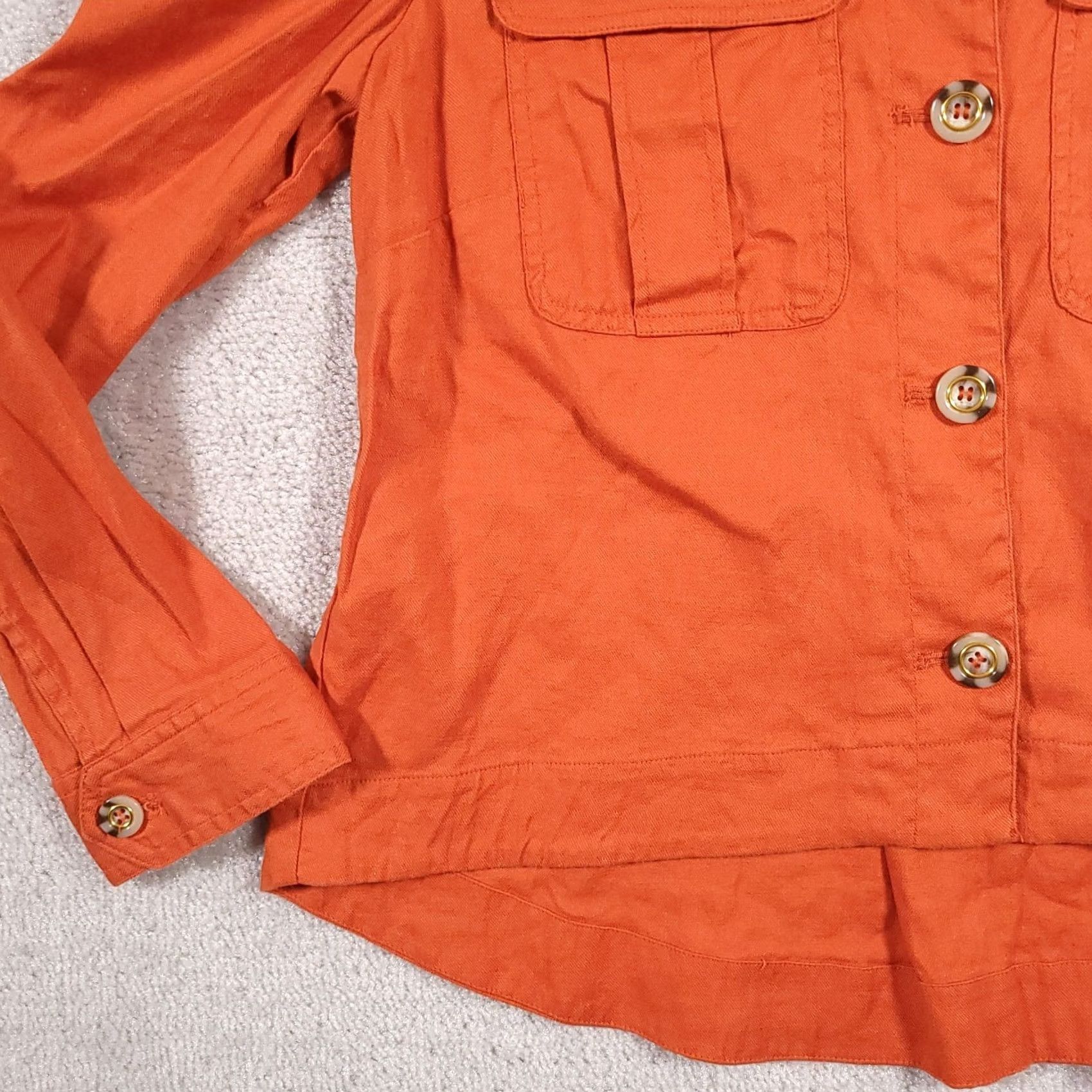 Vintage Chicos Jacket Women's Size S Orange Linen Button Front Collared Basic Jacket Mid-Length Casual Travel Fall Winter Spring Summer Size S / US 4 / IT 40 - 5 Thumbnail
