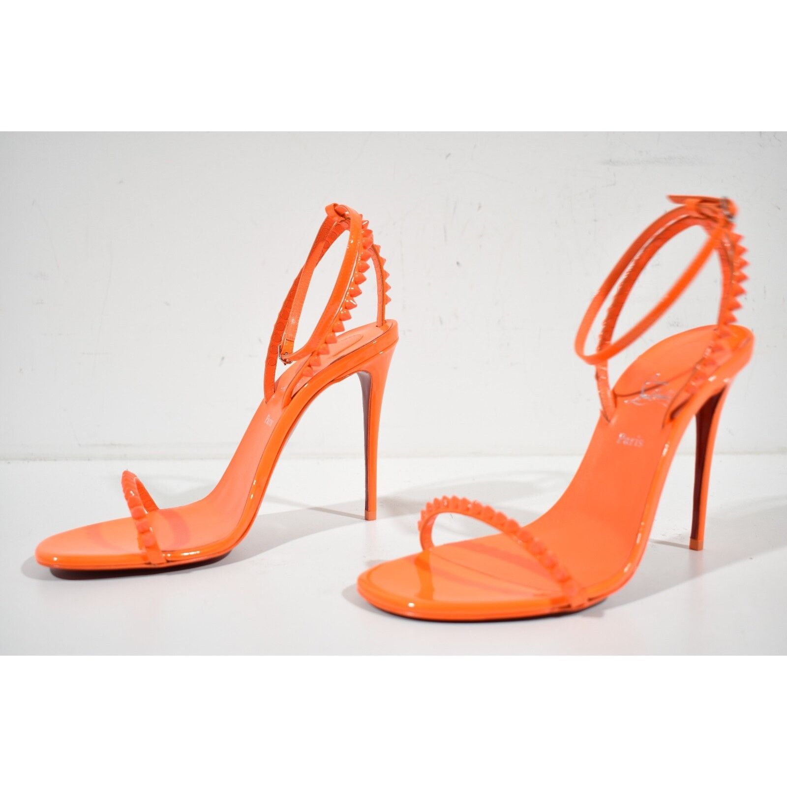 Christian Louboutin So Me 100 Orange Patent Ankle Strap Sandal Heel Pump 38.5 Size US 8.5 / IT 38.5 - 9 Thumbnail