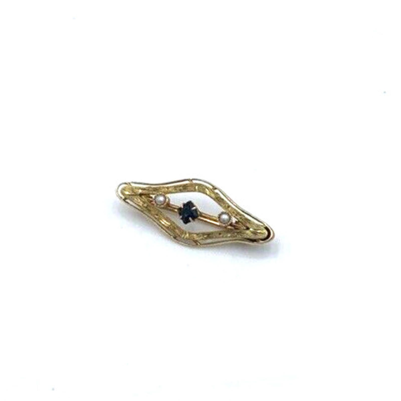 Antique Rivet Victorian 10K Gold Seed Pearl Blue Stone Etched Bar Brooch Size ONE SIZE - 2 Thumbnail