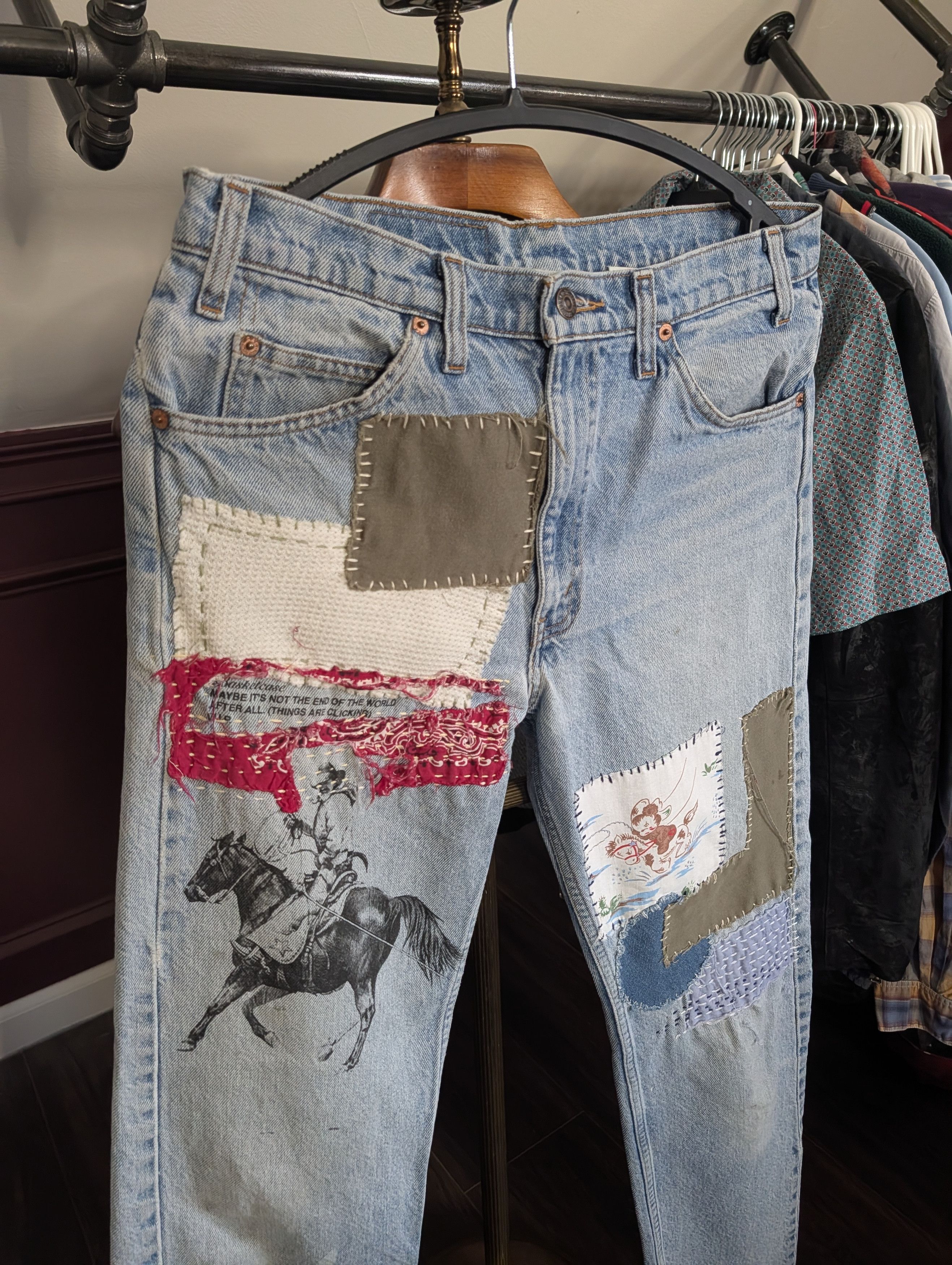 basketcase gallery x Levi's custom patched printed 505 orange tab jeans Size US 30 / EU 46 - 2 Thumbnail