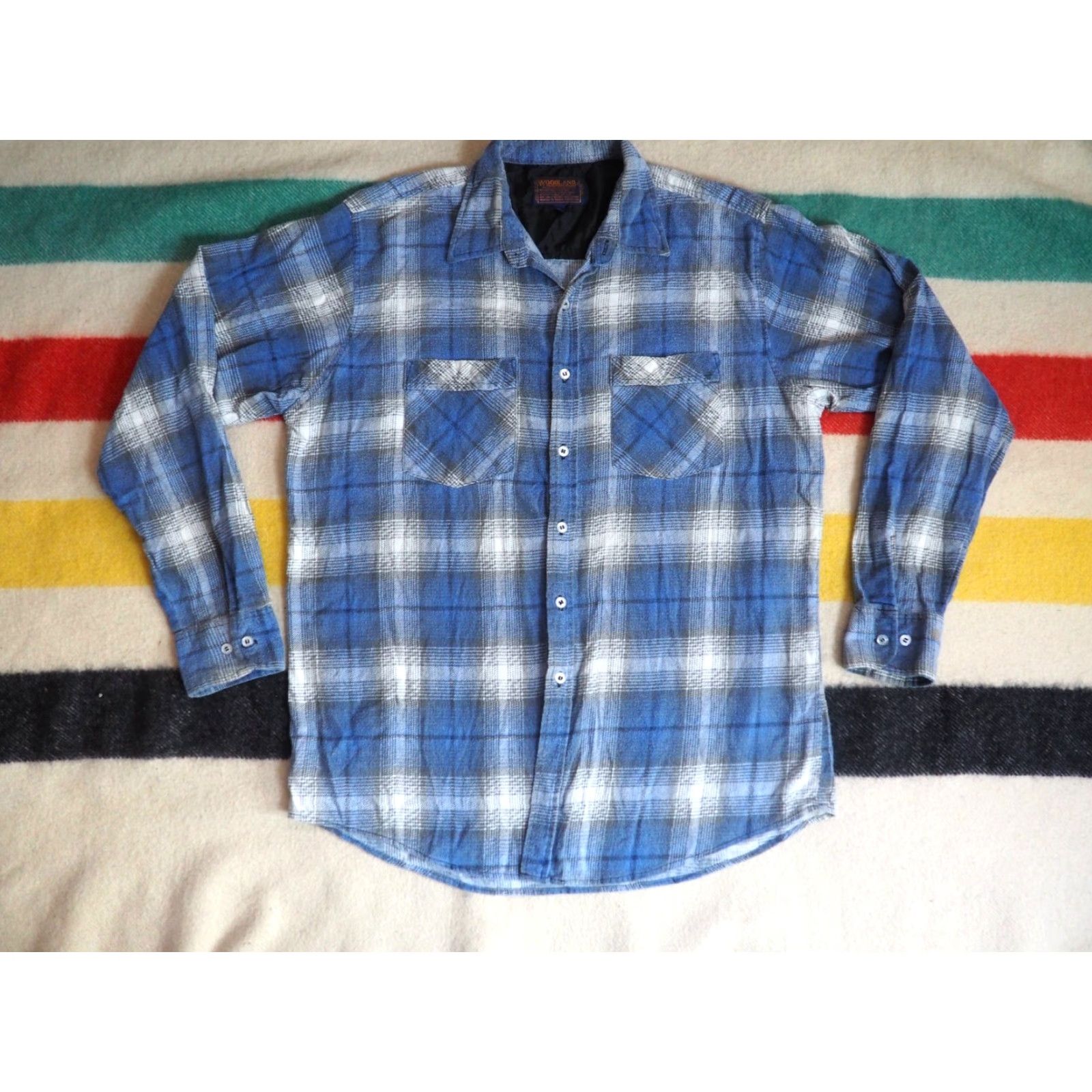 Vintage VINTAGE Woodland Plaid Button-Up Shirt Mens L Blue 90s 80s Cotton Flannel Pocket Size US L / EU 52-54 / 3 - 2 Thumbnail