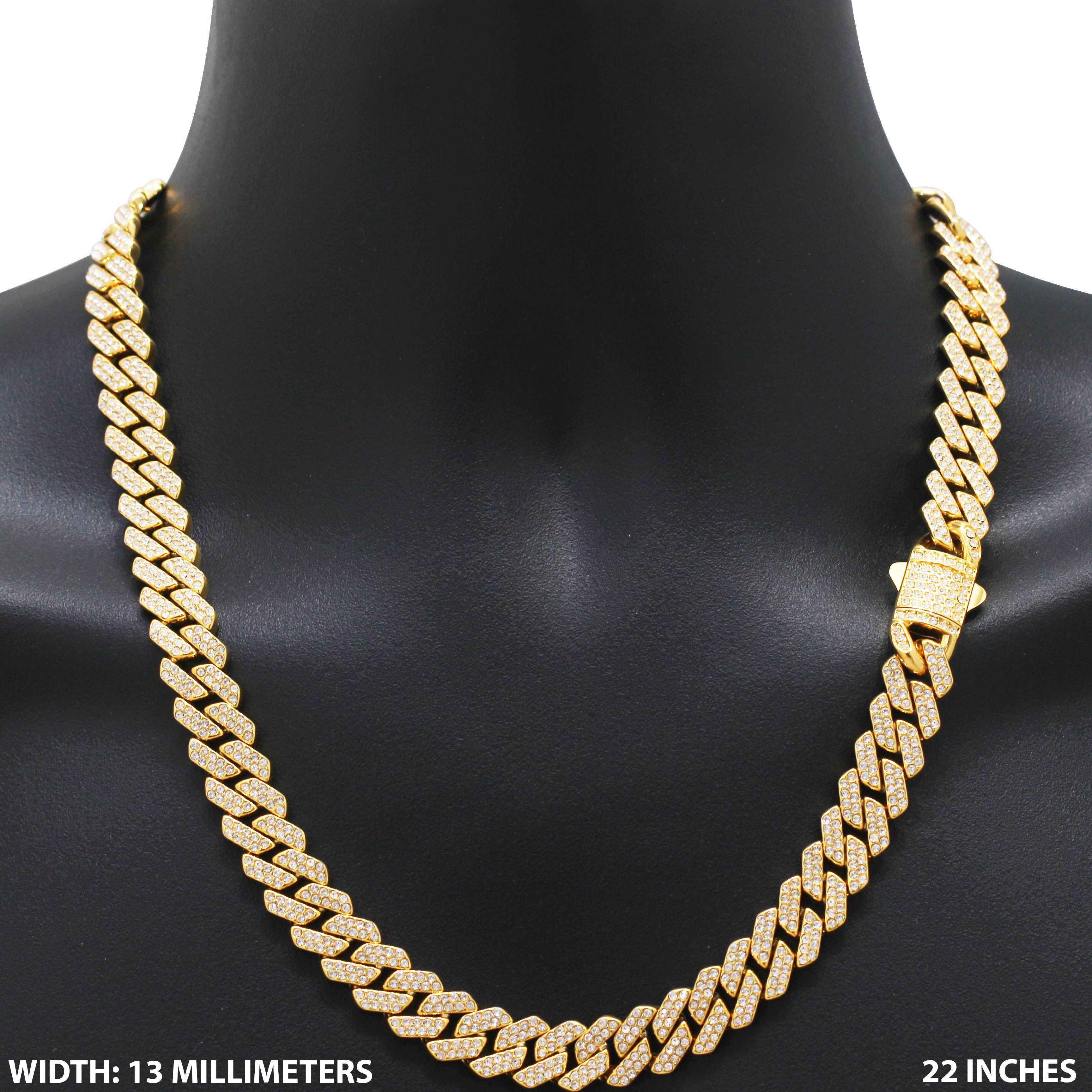 Other 316L SS 18k GP AAA CZ 13mm Cuban Link Chain Necklace 22” Size ONE SIZE - 1 Thumbnail