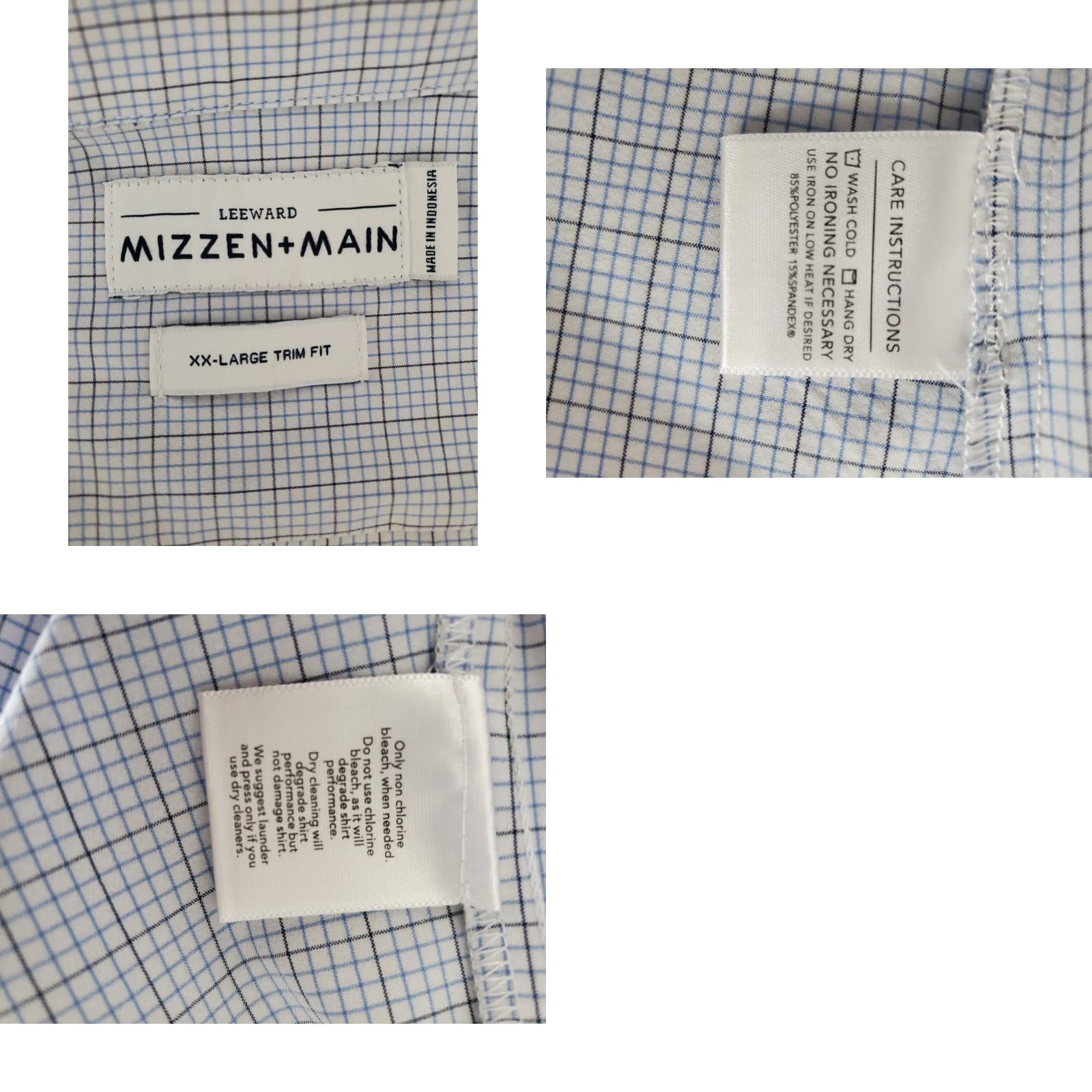 Mizzen+Main Mizzen + Main Shirt Mens XXL Trim Fit Button Up Light Blue Tattersal Check Plaid Size US XXL / EU 58 / 5 - 8 Thumbnail