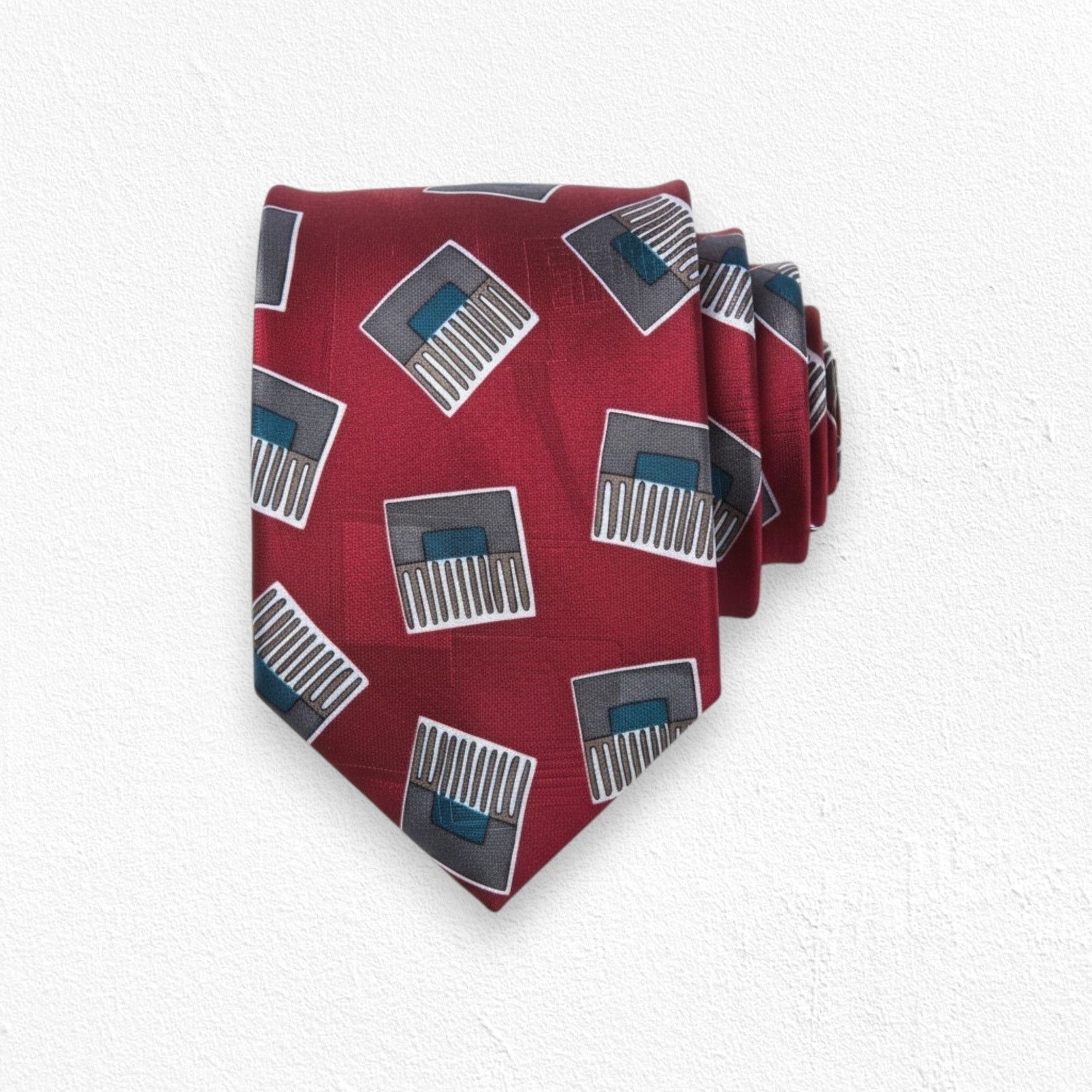 Vintage Vintage Red Comb Pattern USA Made Silk Neck Tie Size ONE SIZE - 1 Thumbnail