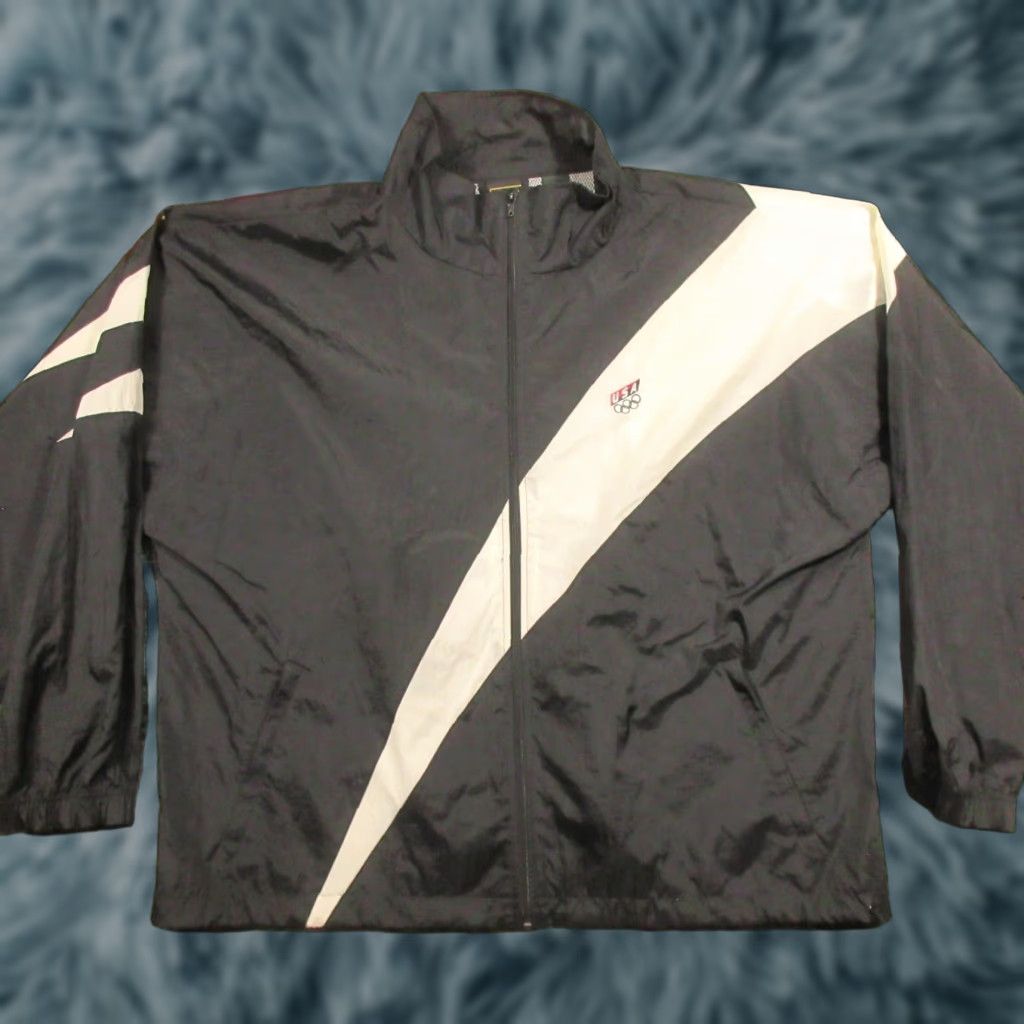 JCPenney VINTAGE USA Olympic Jacket Mens XL Oversized Black White Windbreaker JC Penney 90s Size US XL / EU 56 / 4 - 1 Thumbnail