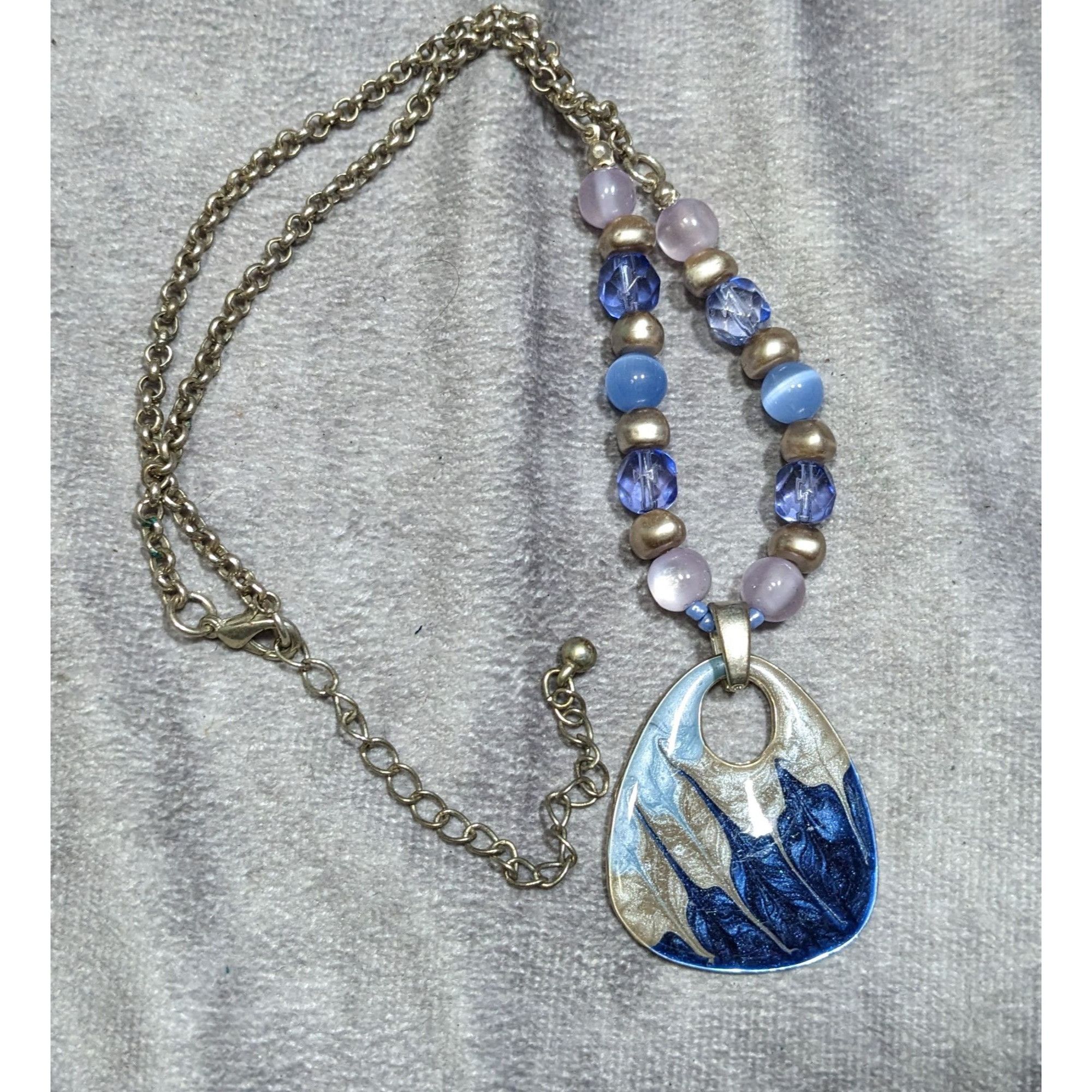 Other Abstract Beaded Necklace With Blue And Silver Tone Enamel Pe Size ONE SIZE - 5 Thumbnail