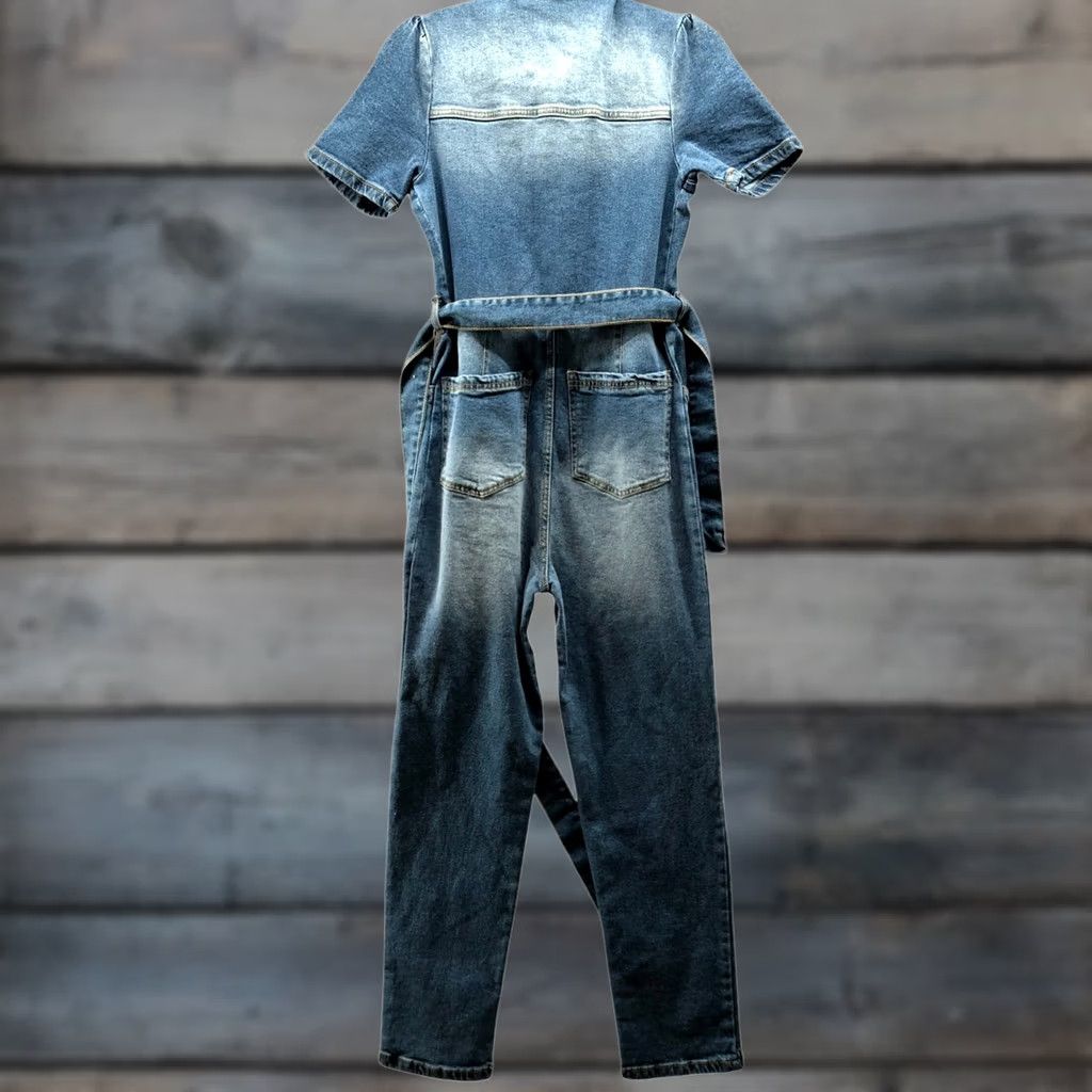 AVEC LES FILLES Avec Les Filles Denim Jumpsuit Womens 26 Blue Short Sleeve Belted Straight Leg Size 26" / US 2 / IT 38 - 1 Thumbnail