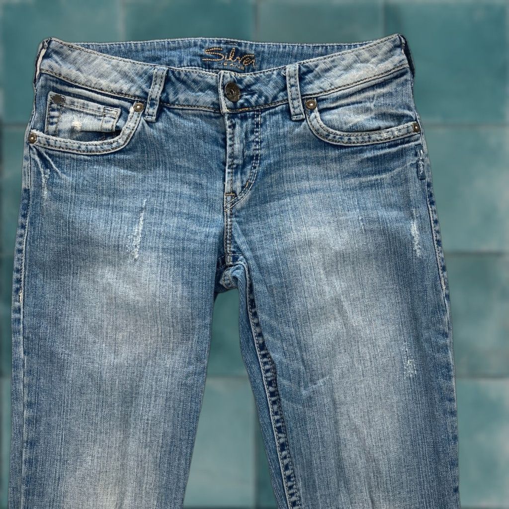 Silver Jeans Co. Silver Jeans Aiko Bootcut Women's 29x33 Medium Blue Stretch Denim Grunge Cowgirl Size 29" - 1 Thumbnail