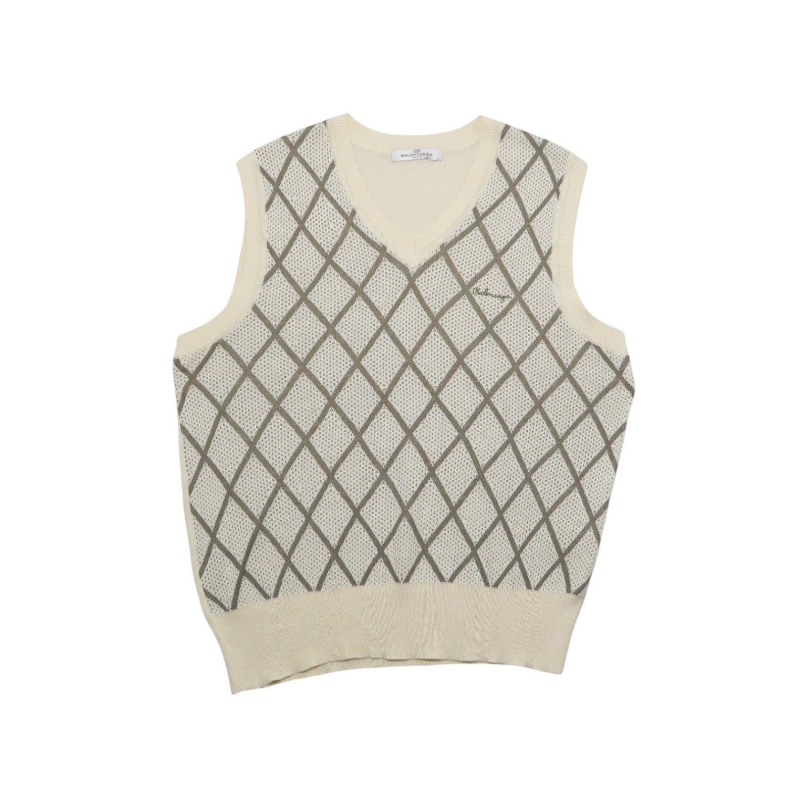 Vintage 90s Balenciaga Argyle Punch Hole Art Knit Vest