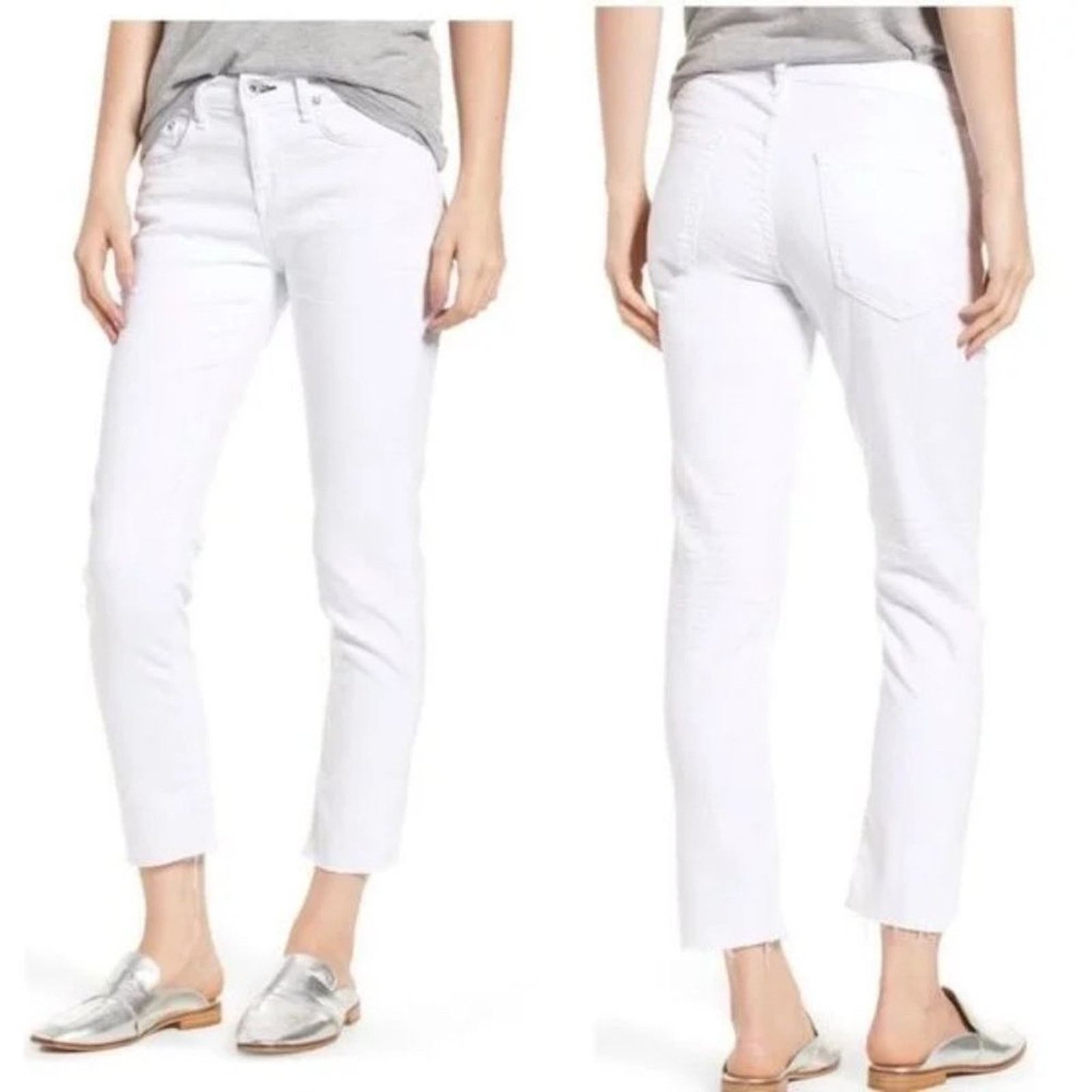 Rag & Bone RAG & BONE White Ankle Slim Mid Rise Boyfriend Sz 25 Size 25" / US 0 / IT 36 - 1 Thumbnail