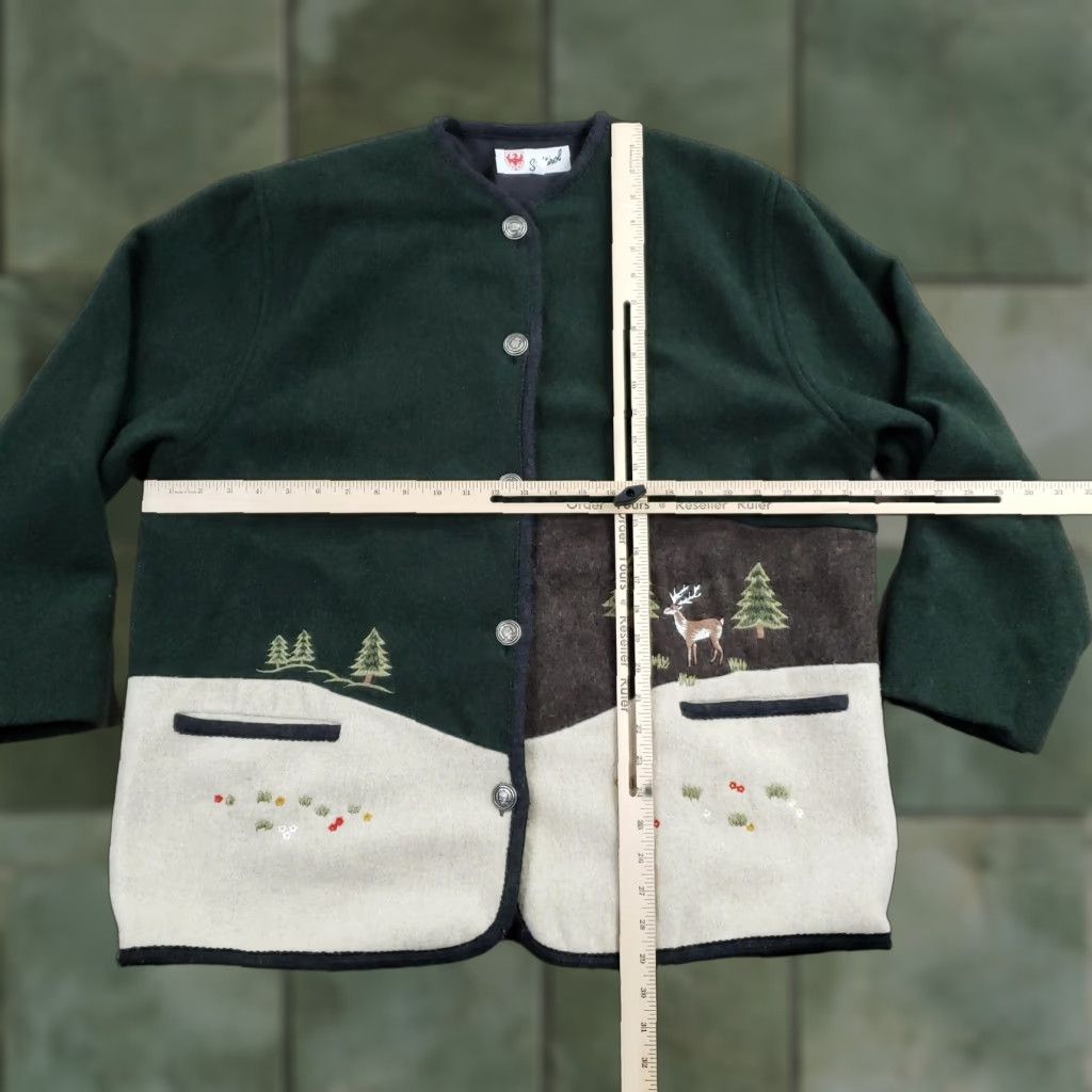 Vintage Südtirol Jacket Womens Large Green Wool Embroidered Deer Forest Scenic Lined Size L / US 10 / IT 46 - 1 Thumbnail