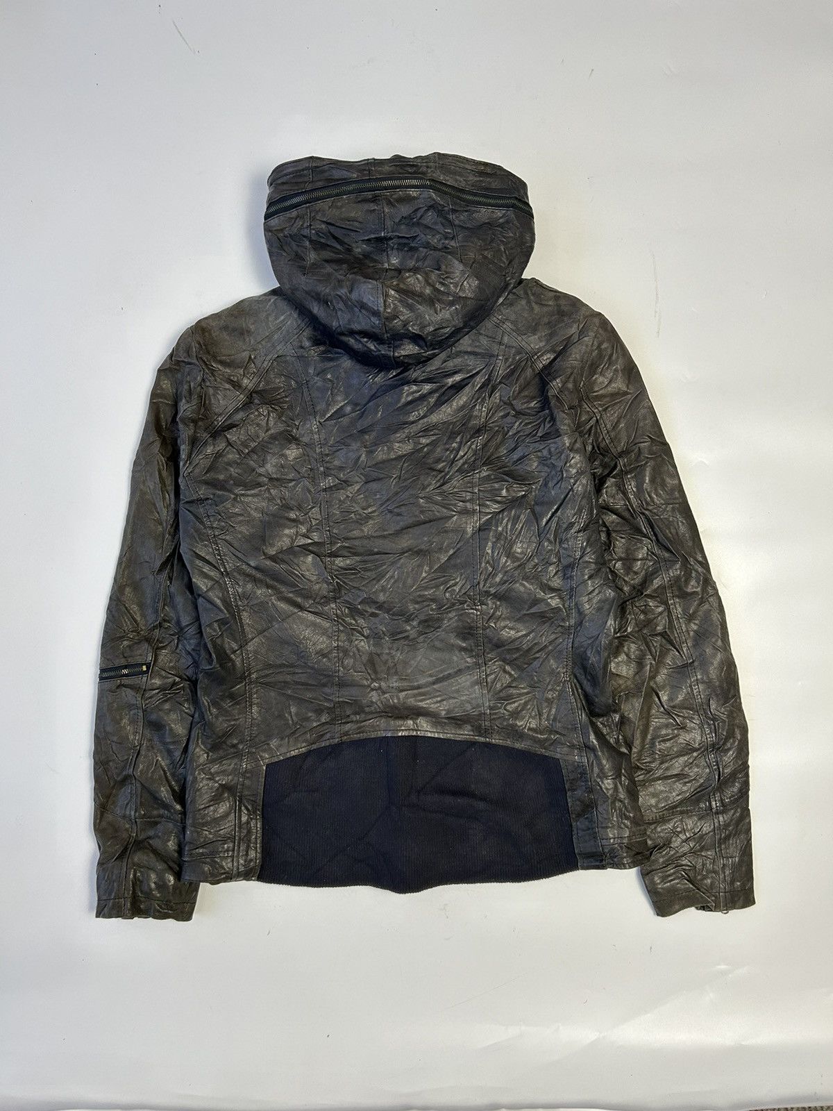 Vintage LEATHER JACKET WITH HOODIE MADE IN ITALY Size L / US 10 / IT 46 - 3 Thumbnail