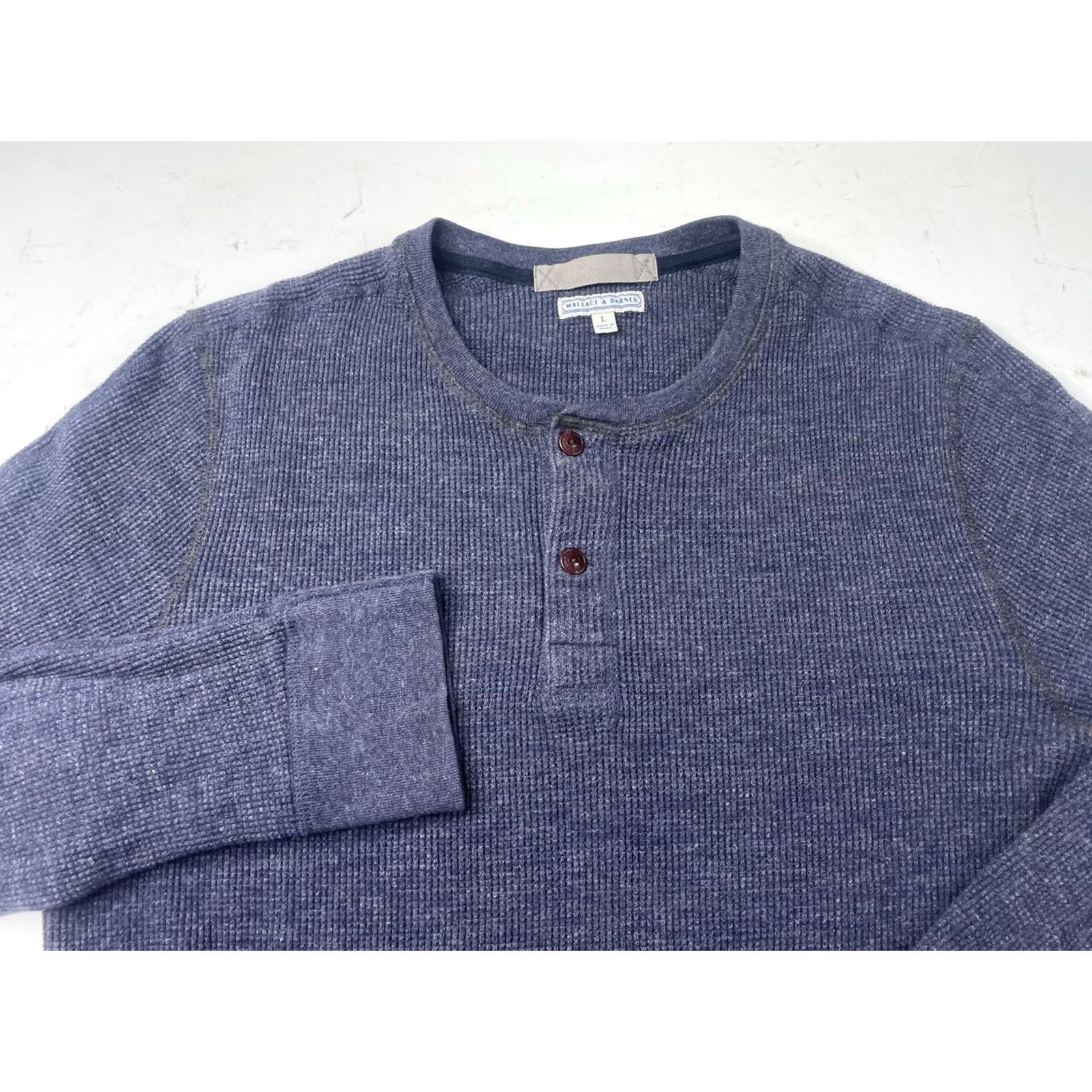 Wallace & Barnes Wallace & Barnes Shirt Mens Large Blue Henley Waffle Knit Thermal Classic Heritage Size US L / EU 52-54 / 3 - 2 Thumbnail
