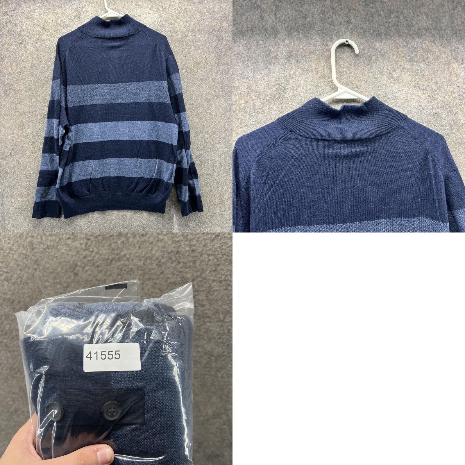 Brooks Brothers Brooks Brothers Sweater Mens XL Blue Wool Stripe Mock Neck Henley Knit Pullover Size US XL / EU 56 / 4 - 8 Thumbnail