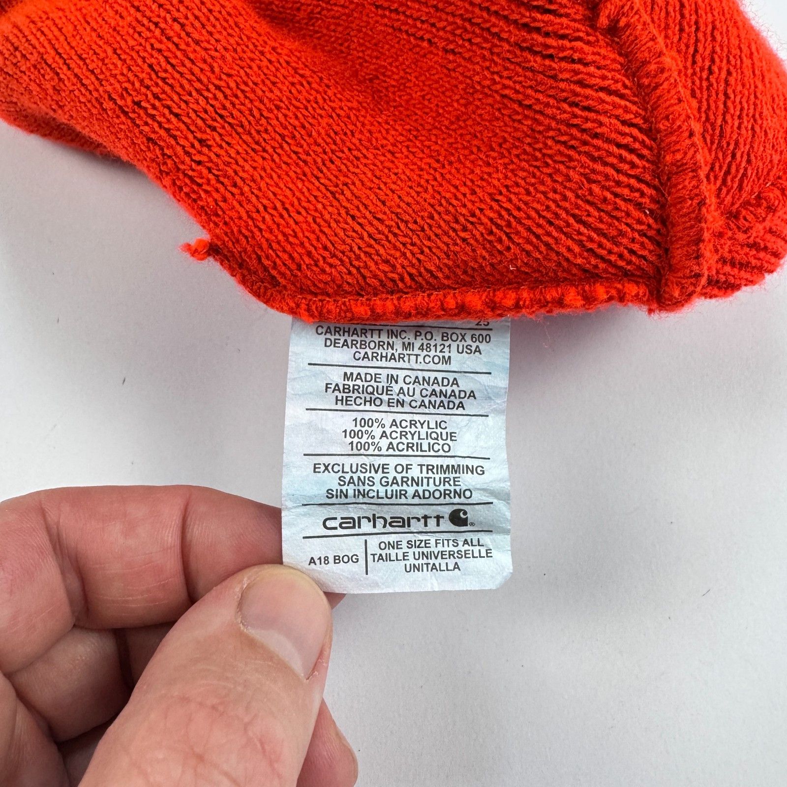 Carhartt Carhartt A18 Beanie Brite Orange Acrylic Knit Hat OSFA Size ONE SIZE - 4 Thumbnail