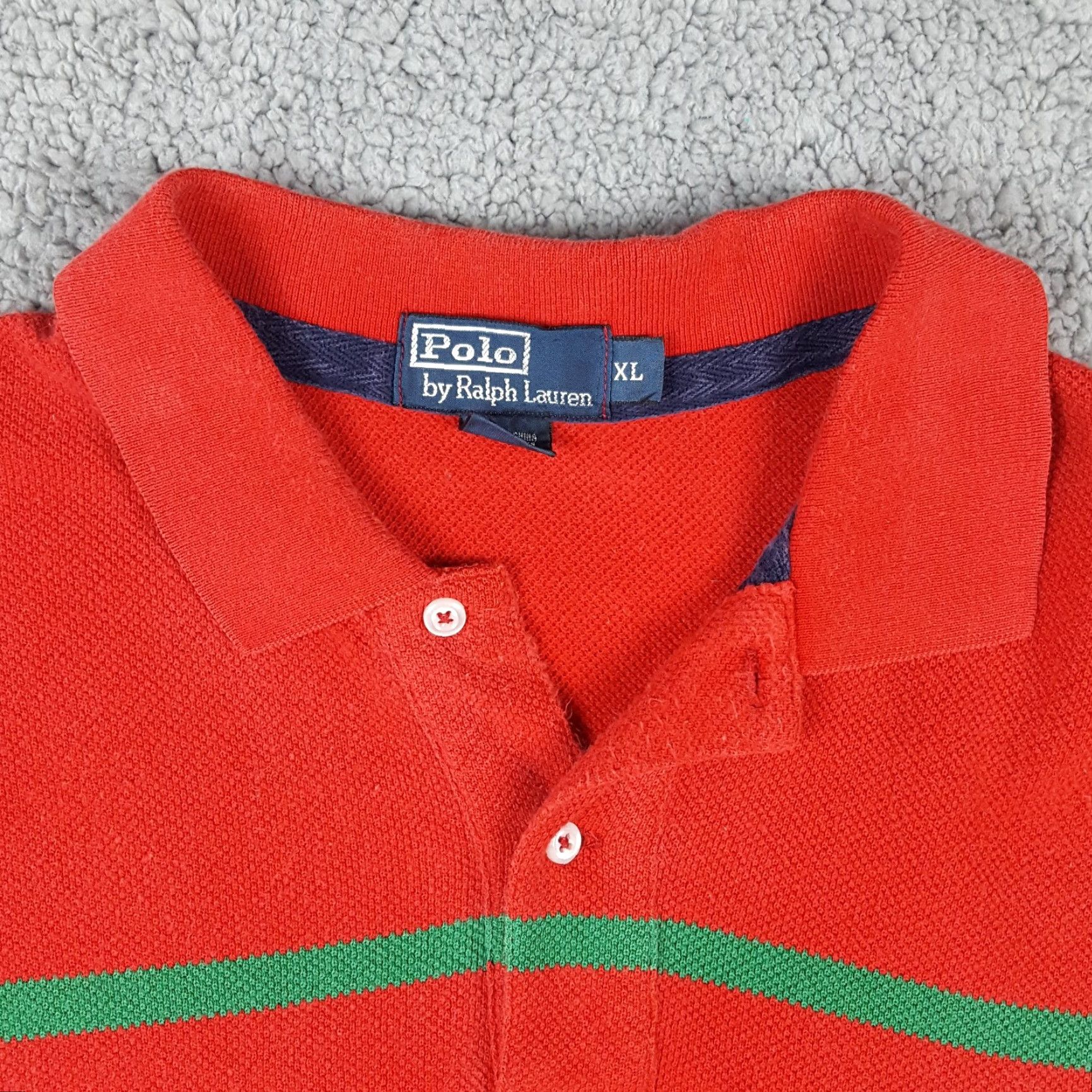 Ralph Lauren VINTAGE Polo Ralph Lauren Striped Rugby Men's XL Polo Shirt 90s Surf Skate Casual Workwear Red Cotton Shirt Size US XL / EU 56 / 4 - 5 Thumbnail