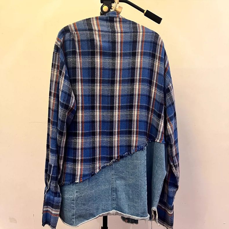 Greg Lauren greg lauren size 4 Splicing denim plaid shirt 2506-Nextarr Size US XL / EU 56 / 4 - 4 Thumbnail
