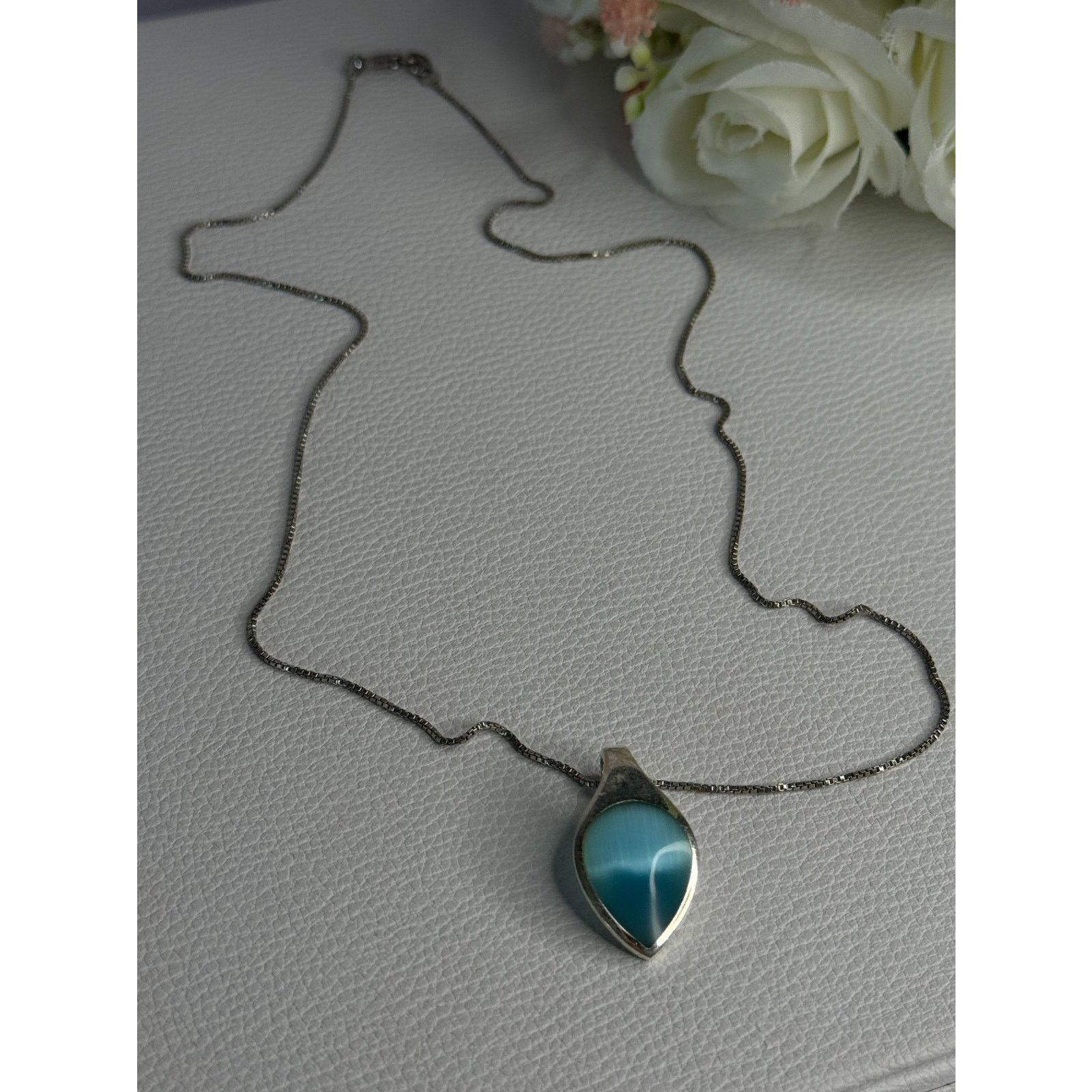 Jewelry 925 STERLING SILVER LARIMAR NECKLACE LENGTH 18 INCH Size ONE SIZE - 3 Thumbnail
