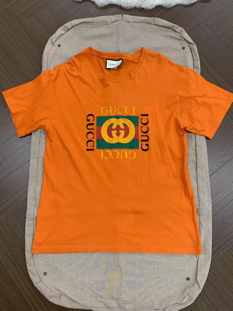 Gucci Gucci Logo Print Orange Short Sleeve Shirt - dmc Size US XL / EU 56 / 4 - 1 Thumbnail