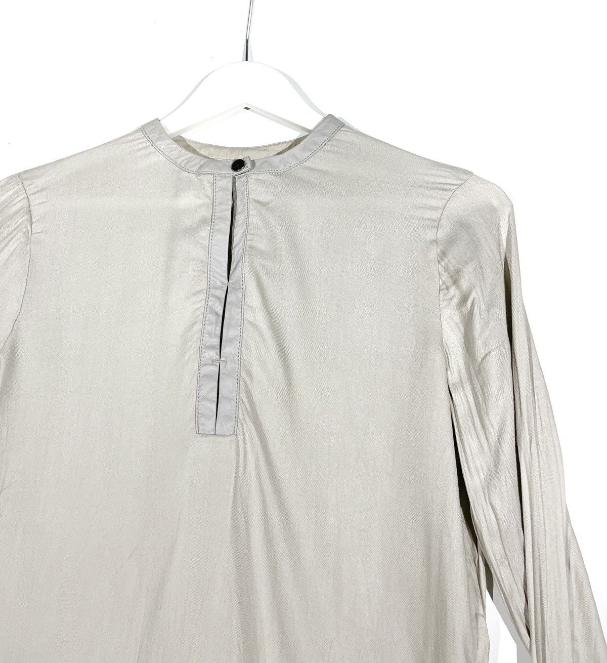 Designer × Helmut Lang Helmut Lang Leather-Trim Long Sleeve Gray Viscose Size S Size S / US 4 / IT 40 - 2 Thumbnail