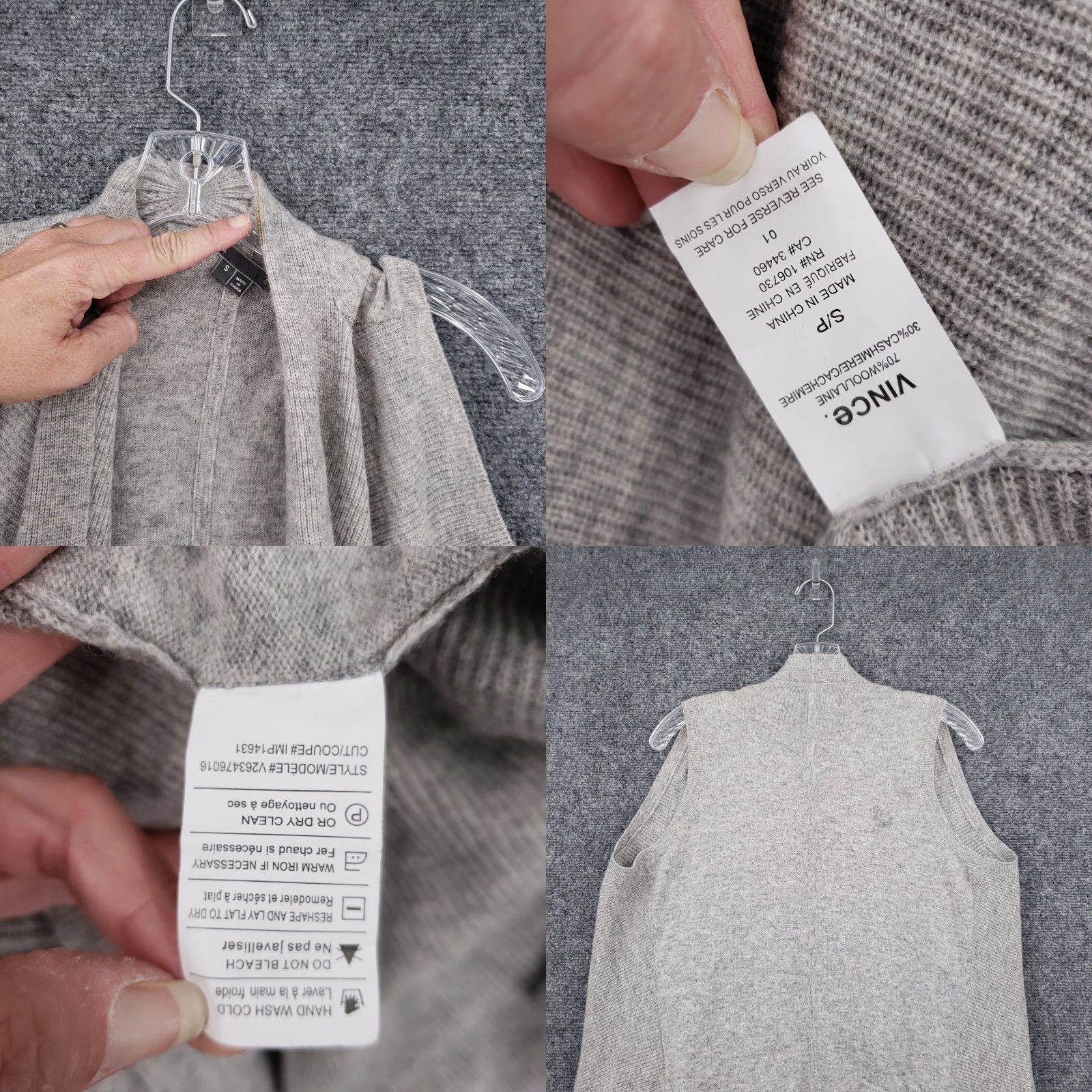 Vince Vince Cardigan Womens S Small Gray Wool Cashmere Blend Drape Waterfall Open Lightweight Casual Fall Winter Size S / US 4 / IT 40 - 8 Thumbnail