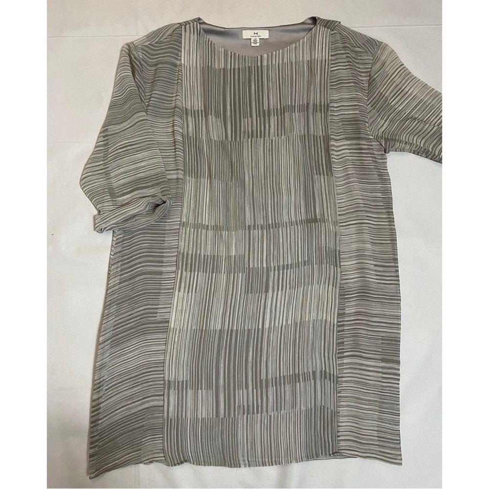 Halston H Halston Chiffon Grey Stripes 3/4 Sleeve Mini Dress Tunic Size L / US 10 / IT 46 - 5 Thumbnail