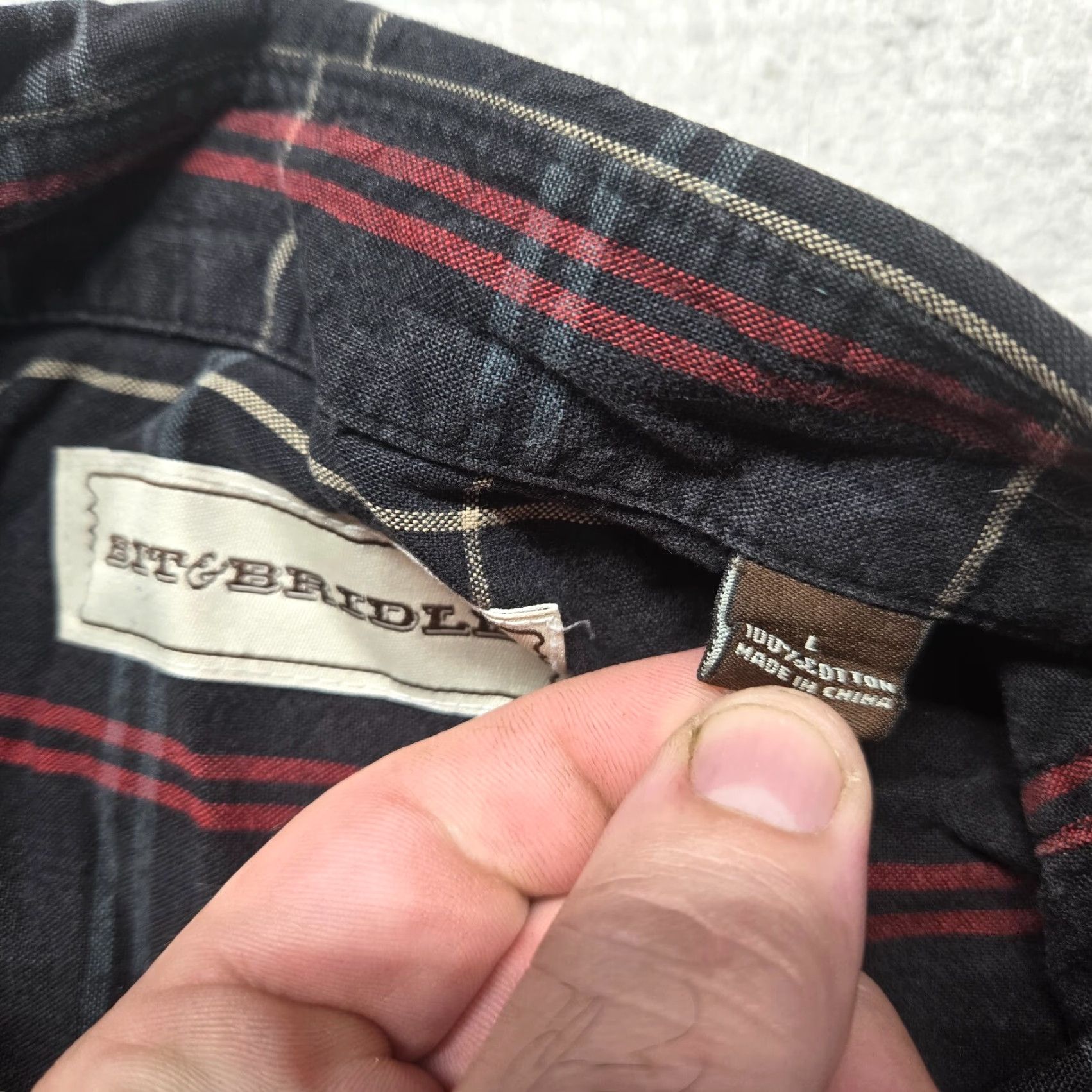 Vintage Bit & Bridle Shirt Button-Up Black 100% Cotton Long Sleeve Adult Men L Plaid Casual Fall Winter 90s Horse Mens Size US L / EU 52-54 / 3 - 3 Thumbnail