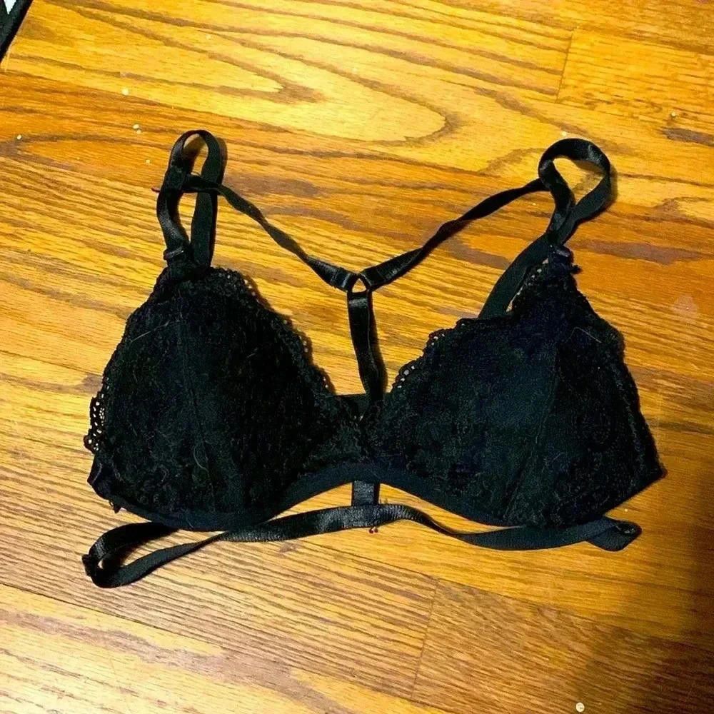 Designer Lace Trim Black Bralette - Size One Size ONE SIZE - 1 Thumbnail