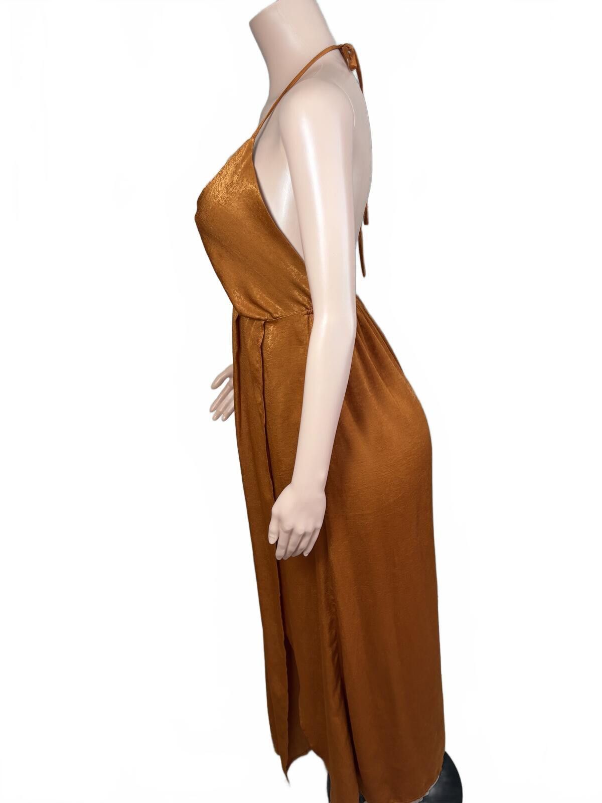 The Unbranded Brand Rust Satin Halter Dress Boho Chic Evening Glow. Small. Size S / US 4 / IT 40 - 3 Thumbnail