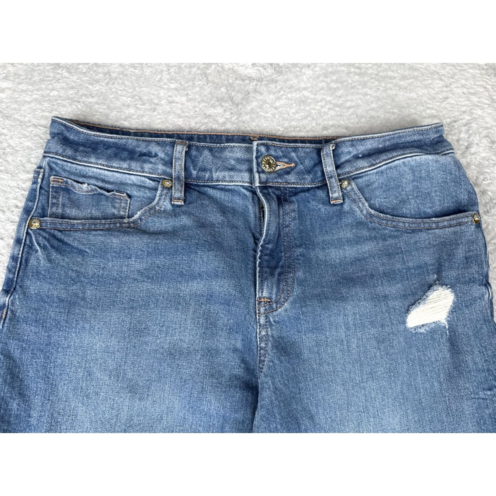 Express Express Jeans Womens 4S Blue 90s Ankle Boot Mid Rise Distressed Raw Hem Jeans Size 27" / US 4 / IT 40 - 4 Thumbnail