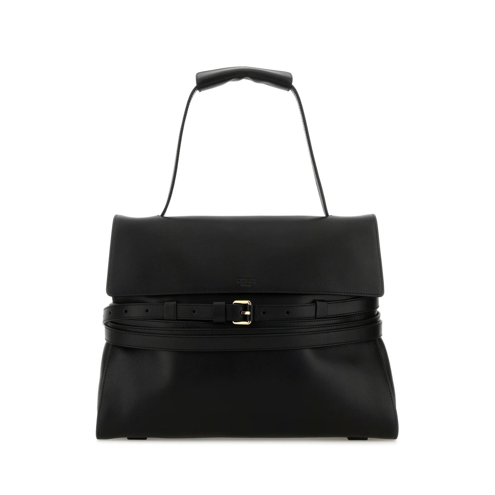 MOSCHINO Tie Me Medium Black Leather Top Handle Bag New