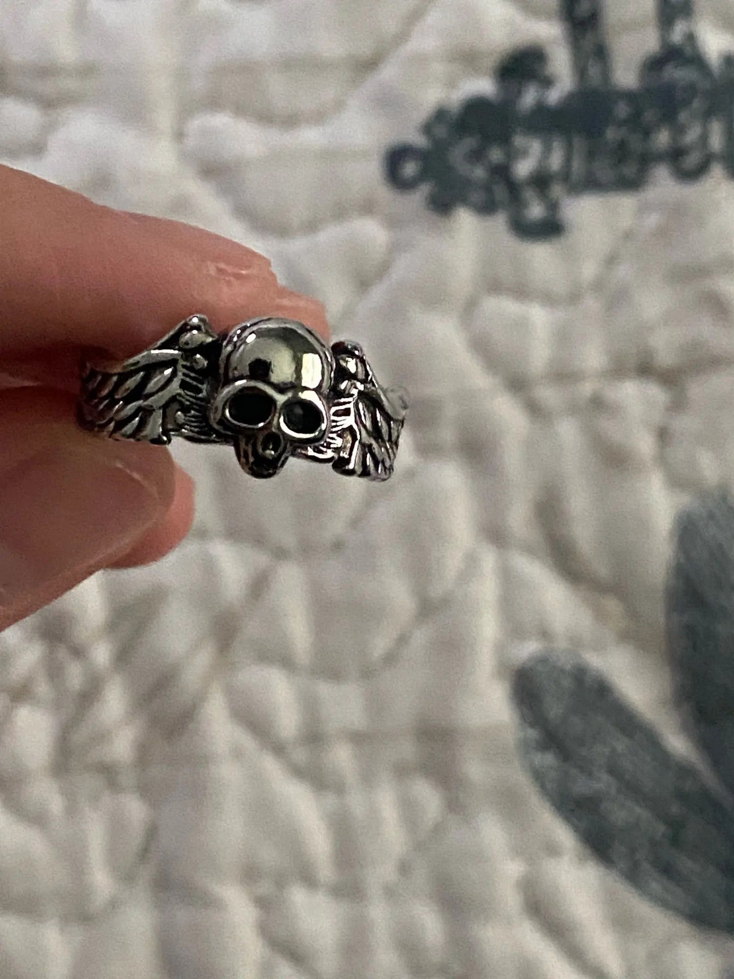 Vintage Resizable Retro Wings Skull Head Ring Size ONE SIZE - 2 Thumbnail