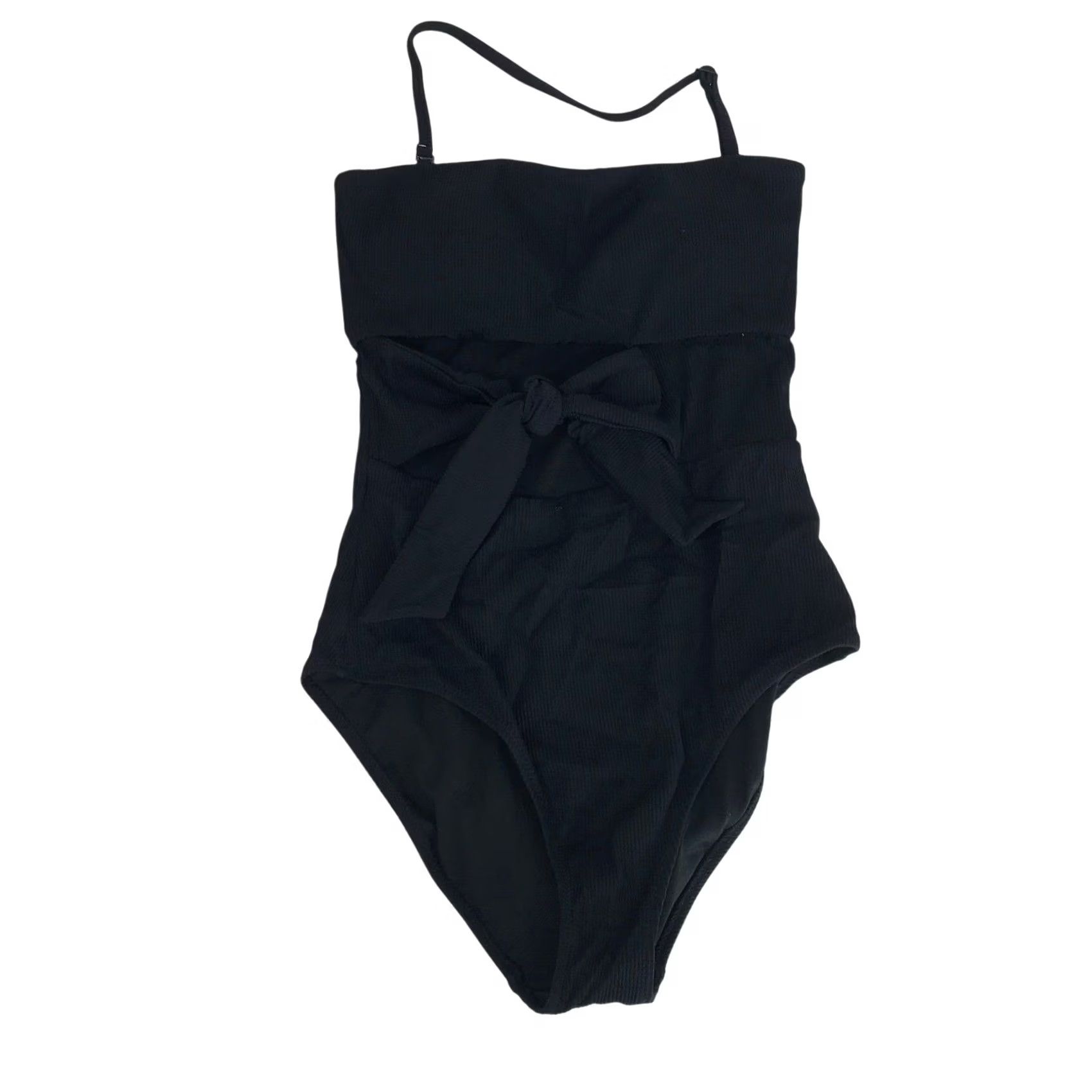 Vintage Aerie Black Ribbed One Piece Swimsuit Cutout Tie Front Full Coverage S Size ONE SIZE - 2 Thumbnail