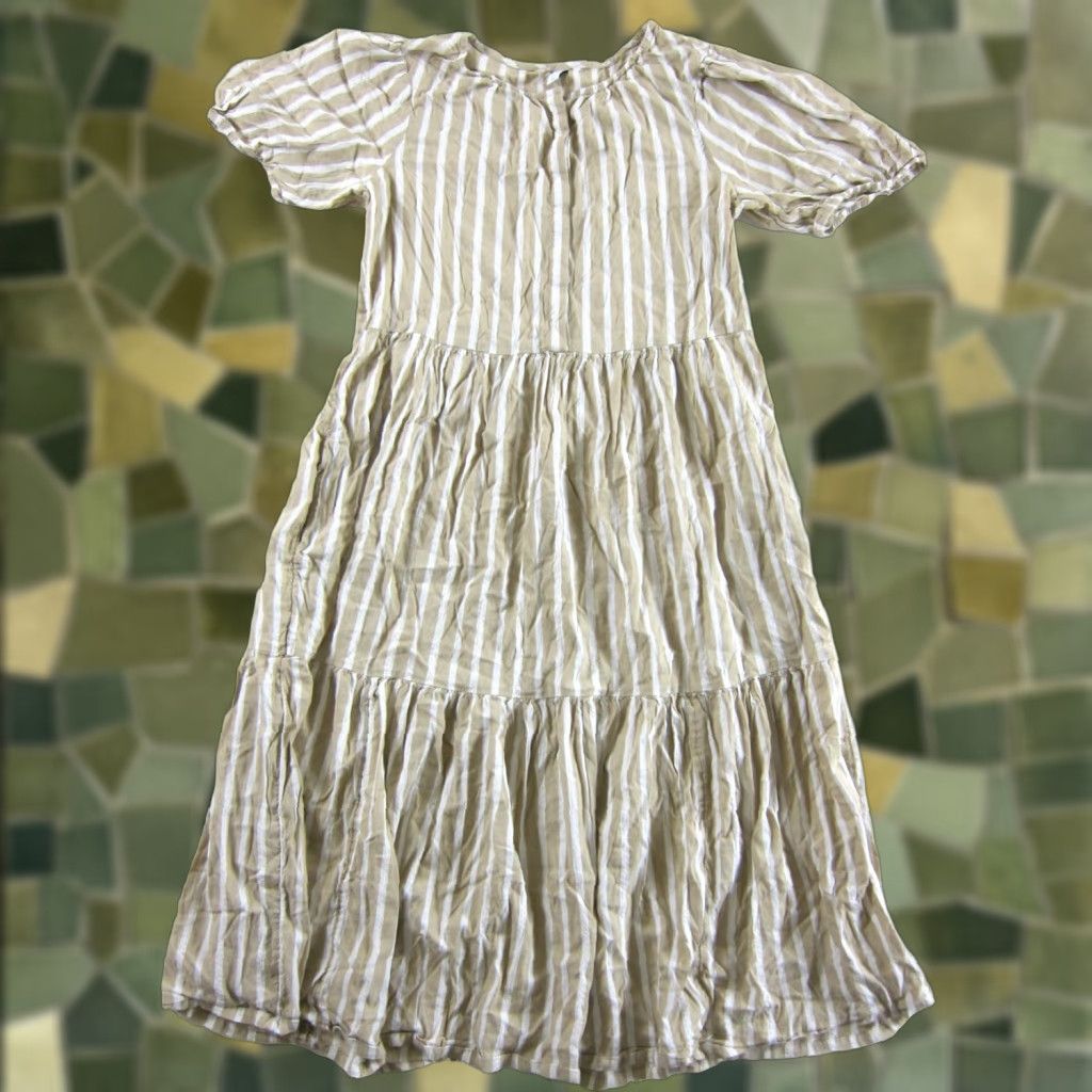 Old Navy Old Navy 100% Cotton Brown White Striped Pocket Tiered Short Sleeve Maxi Dress M Womens Dress Size 32" / US 10 / IT 46 - 1 Thumbnail