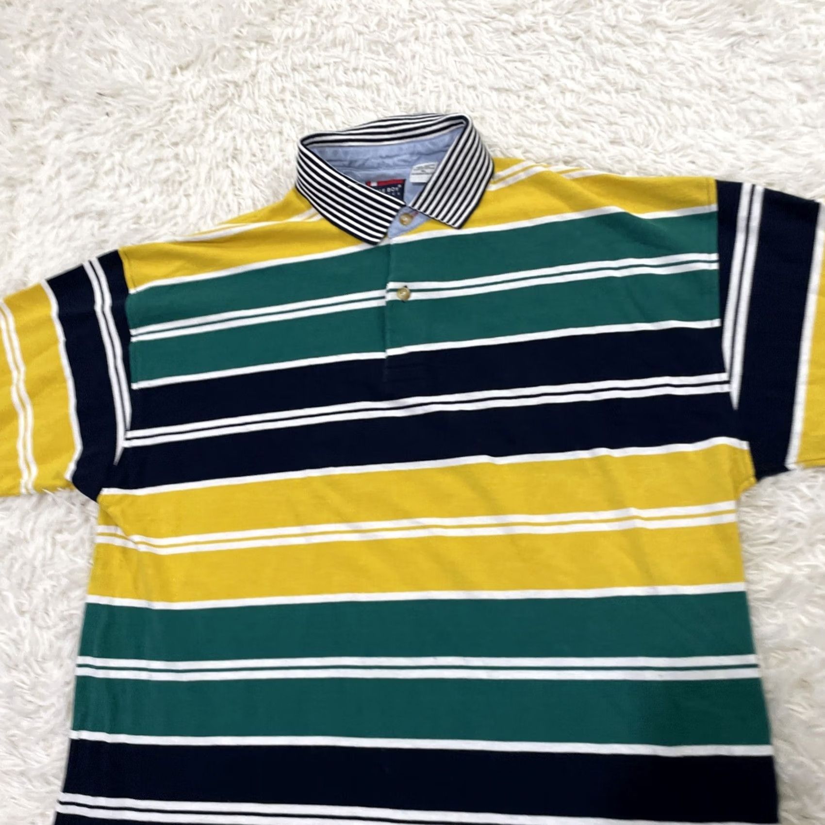Bugle Boy VINTAGE Bugle Boy Polo Shirt Men XL Striped Green Yellow Blue Casual Streetwear 90s Grunge Stain Size US XL / EU 56 / 4 - 3 Thumbnail