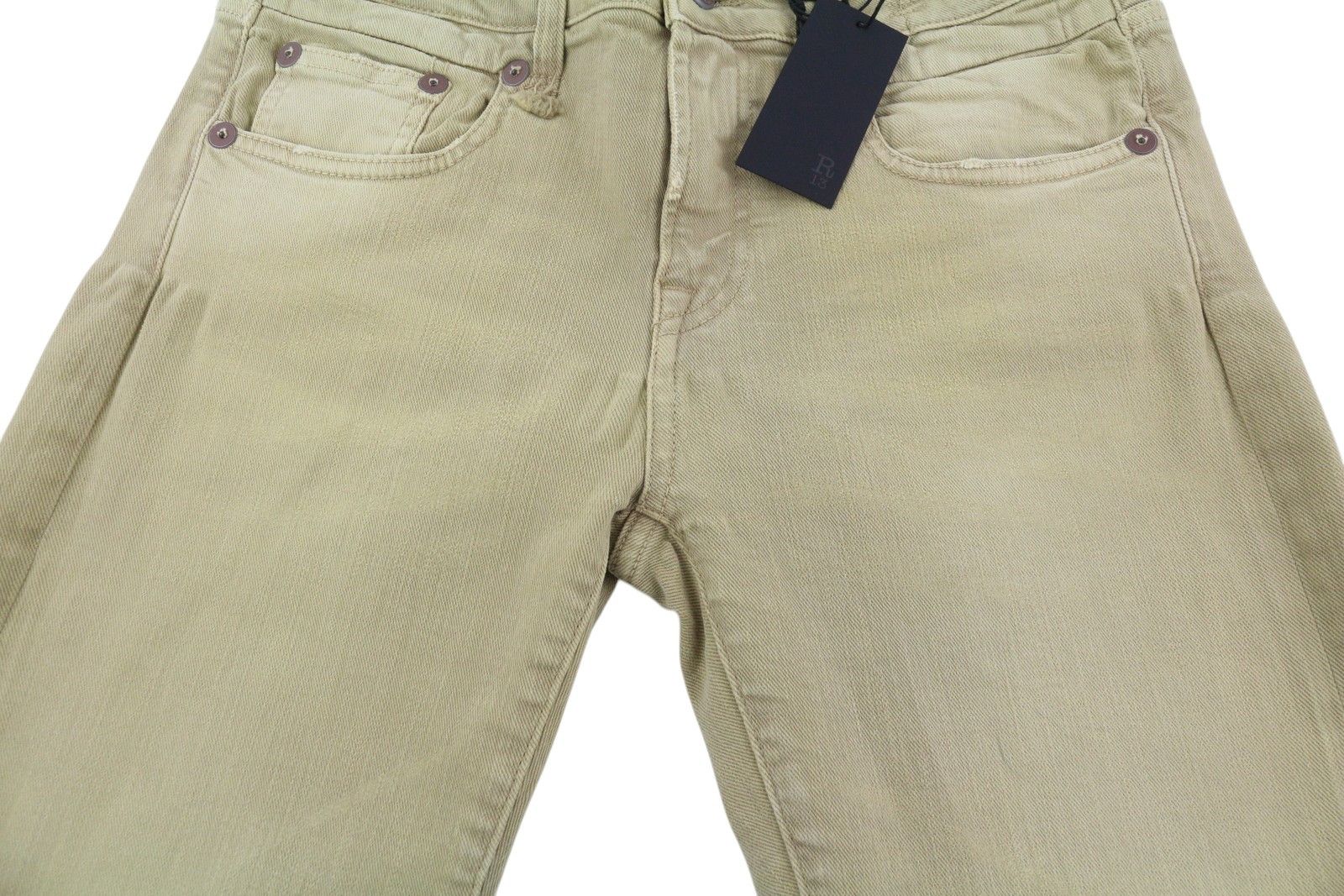R13 BOY STRAIGHT 28 Khaki Stretch Denim Cropped Pockets 86303 Size 28" / US 6 / IT 42 - 12 Thumbnail