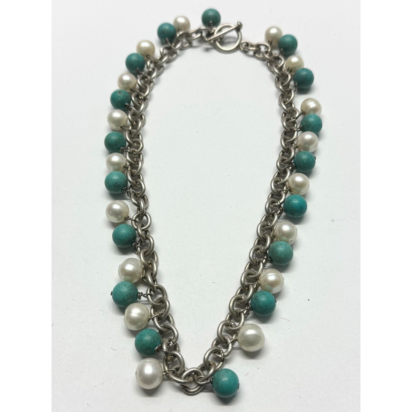 Vintage Vintage 925 sterling silver pearl turquoise necklace Size ONE SIZE - 4 Thumbnail