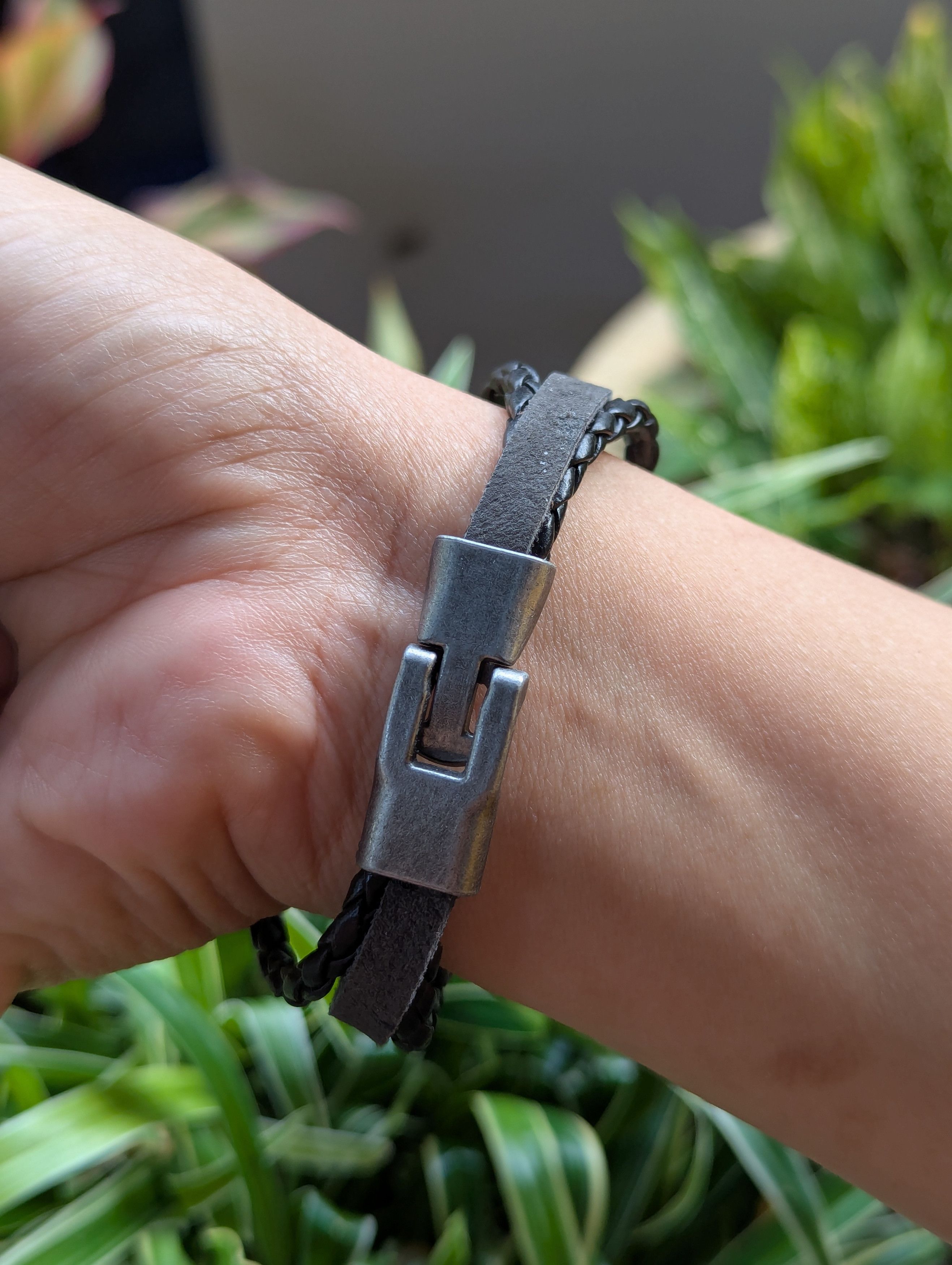Seditionaries Braided Leather Bracelet with a Skull and Crossbones Charm Size ONE SIZE - 2 Thumbnail