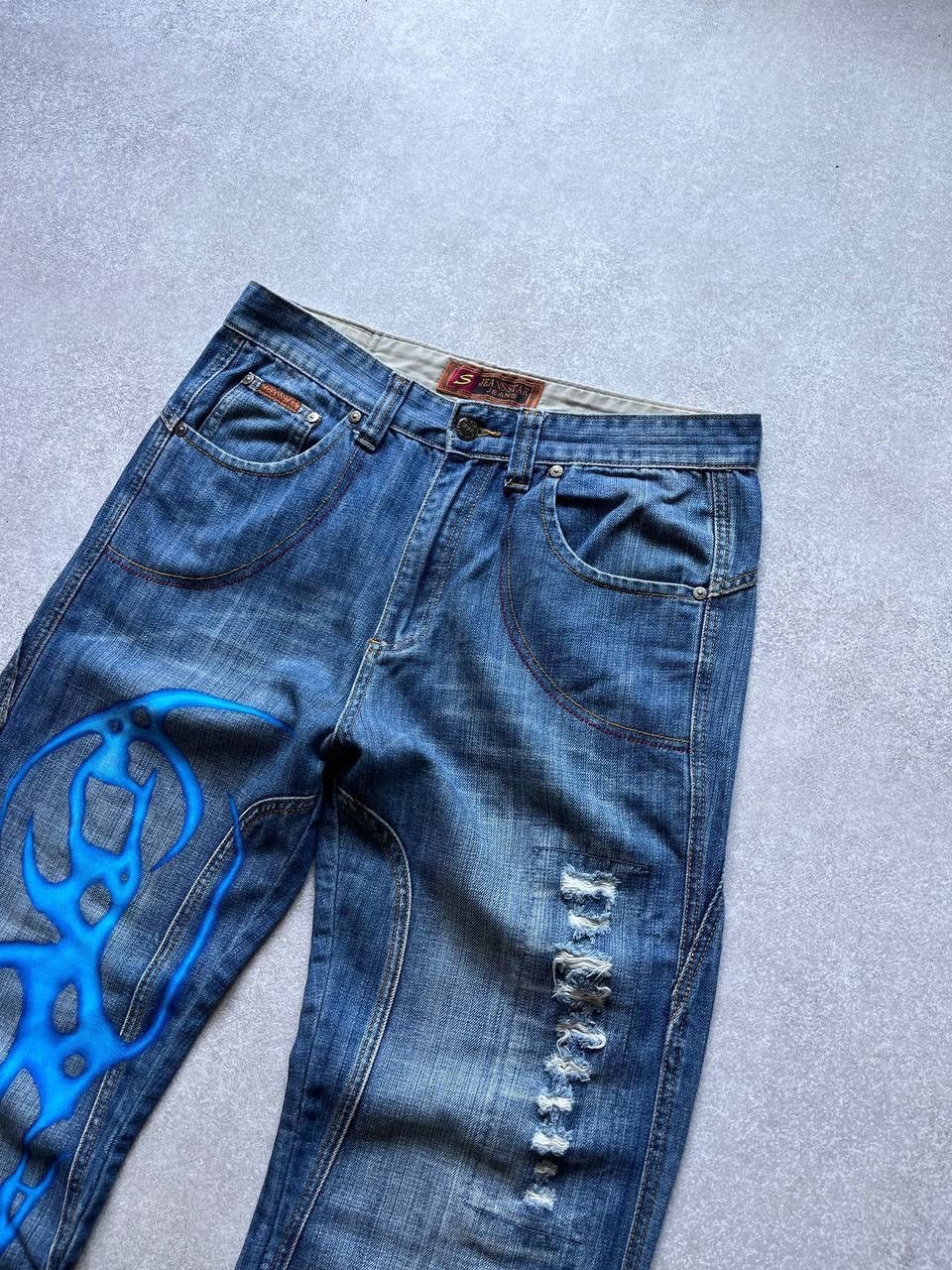Japanese Brand Vintage Abstract Tribal Baggy Jeans Y2K 34x32 Size US 34 / EU 50 - 3 Thumbnail